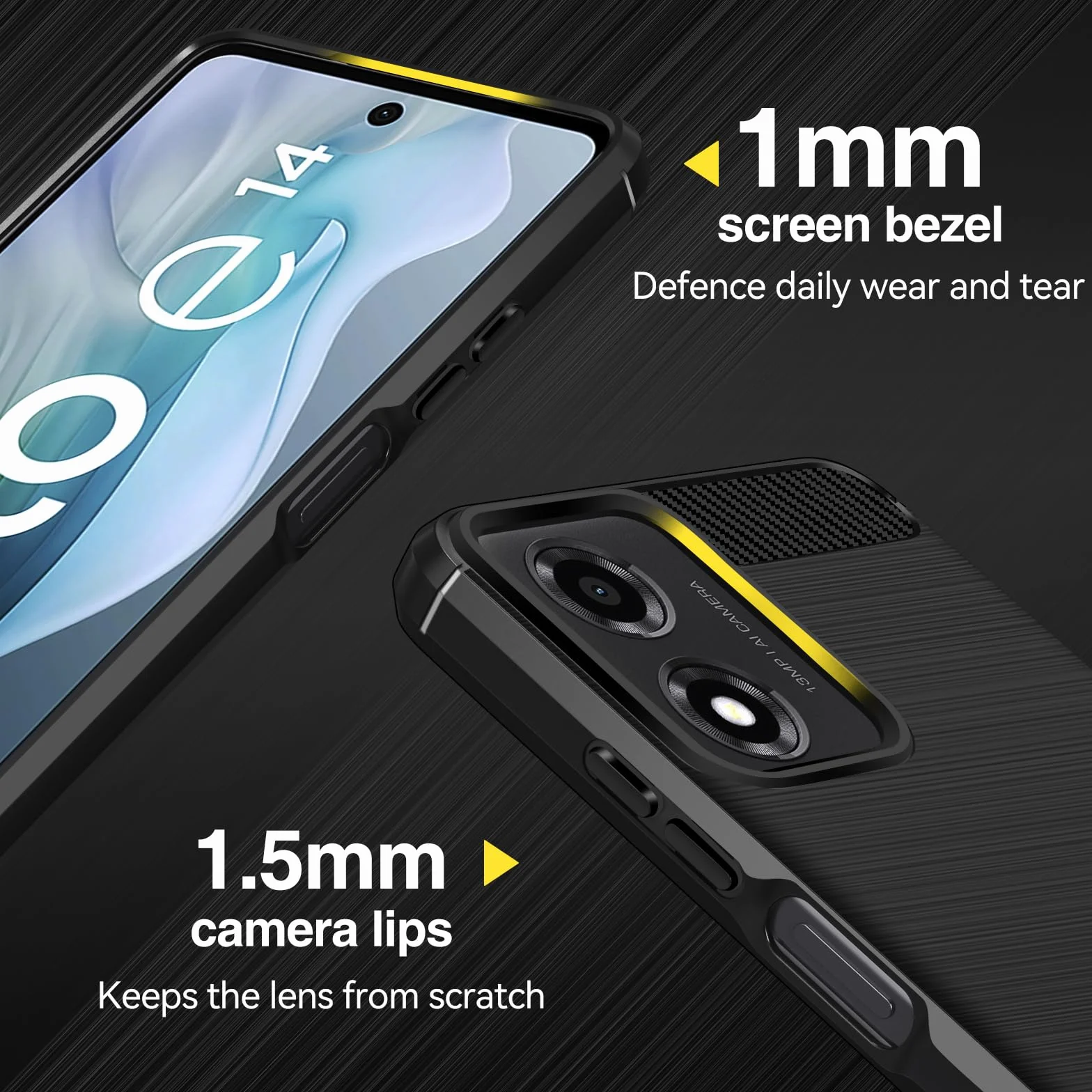 iVoler Etui do Motorola Moto E14/G04/G04S/G24/G24 Power z 2 szt. szkła hartowanego, [Odporny na wstrząsy klasy wojskowej] Ochronna obudowa, cienka miękka silikonowa TPU Anti-scratch Case, czarna
