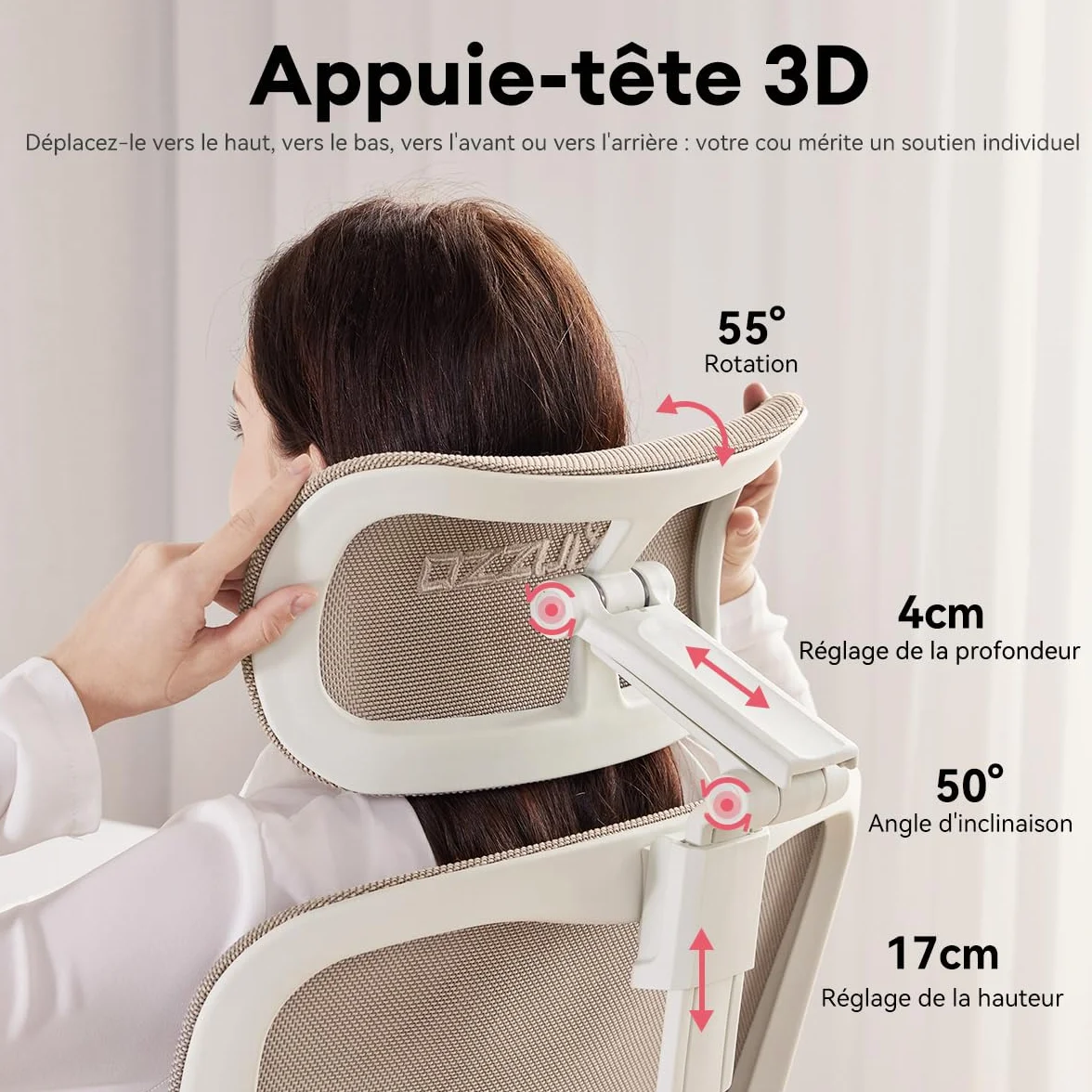 MUSSO E80 Muse FemmePosture™ Ergonomiczny fotel biurowy dla kobiet – nachylenie 135° i 3D podparcie lędźwiowe, 17 cm 4D podparcie głowy, wysuwana podpórka na nogi, regulacja głębokości i wysokości