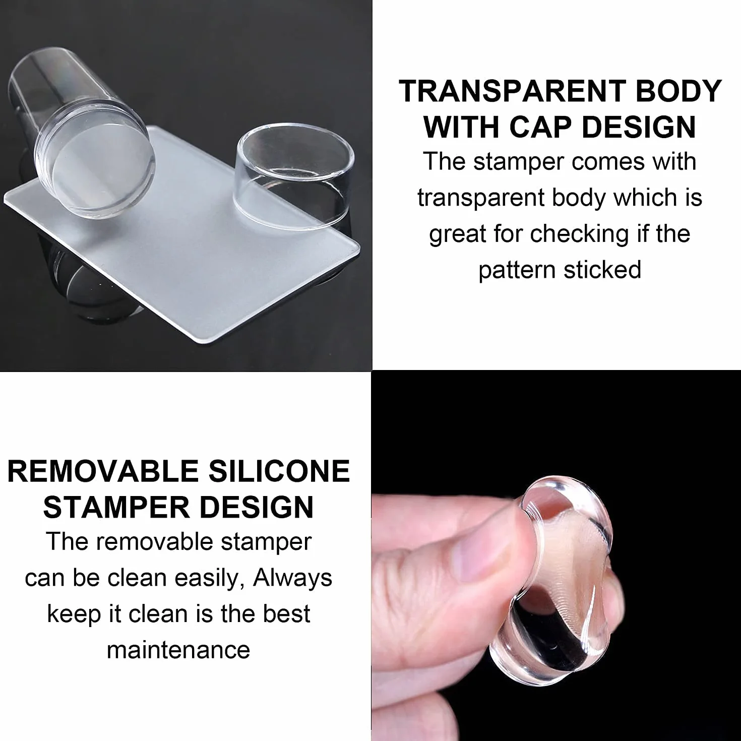 Zestaw 4 przezroczystych silikonowych stempli do paznokci French Tip Nail Art stemplowanie Clear Silicone Stamping Jelly with Scraper French Manicure Stamping Tool for DIY Nail Art