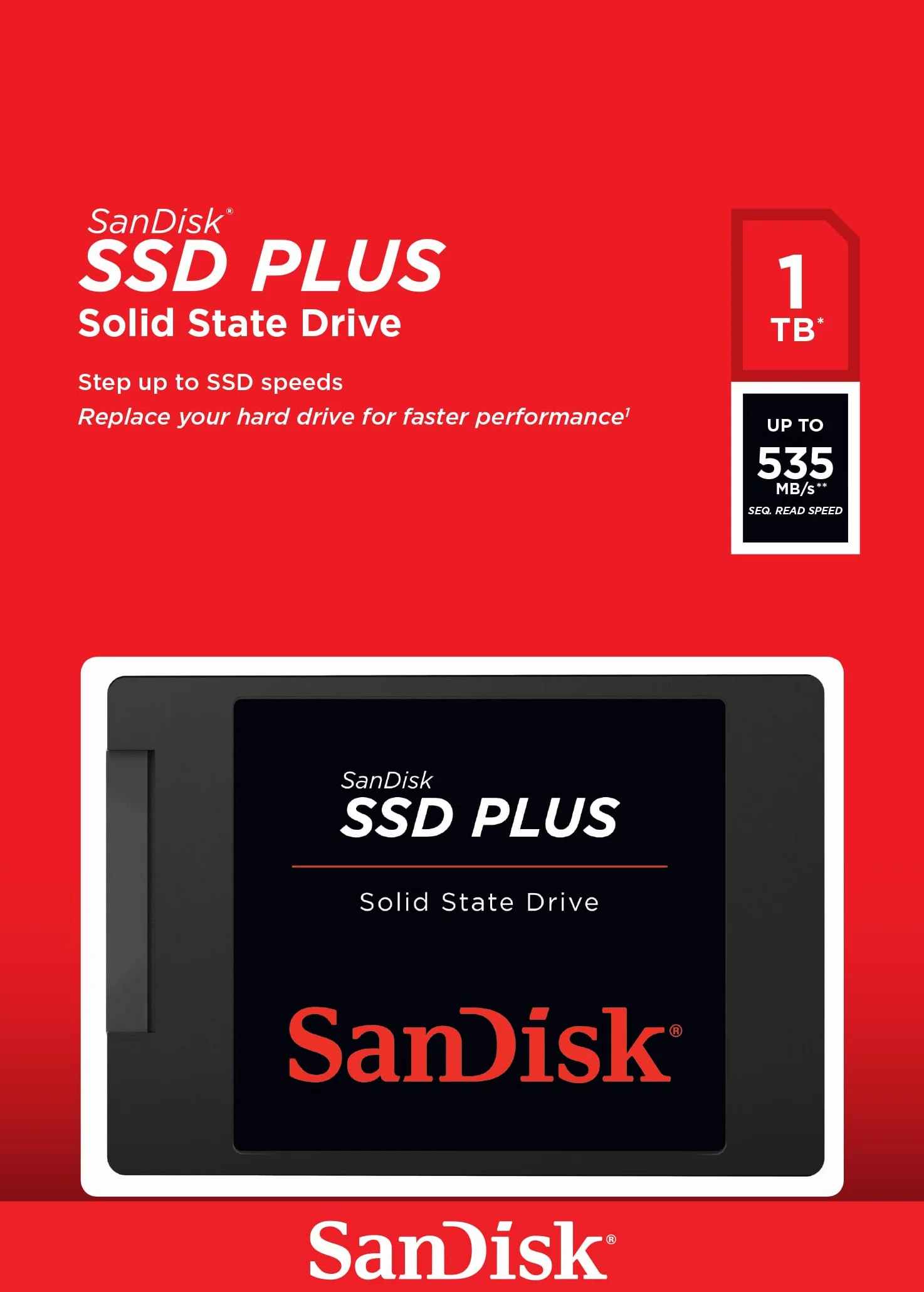 Sandisk - Ssd Sandisk Ssd Plus SDSSDA-1T00-G27 Karta Pamięci, Czarny, 1 TB