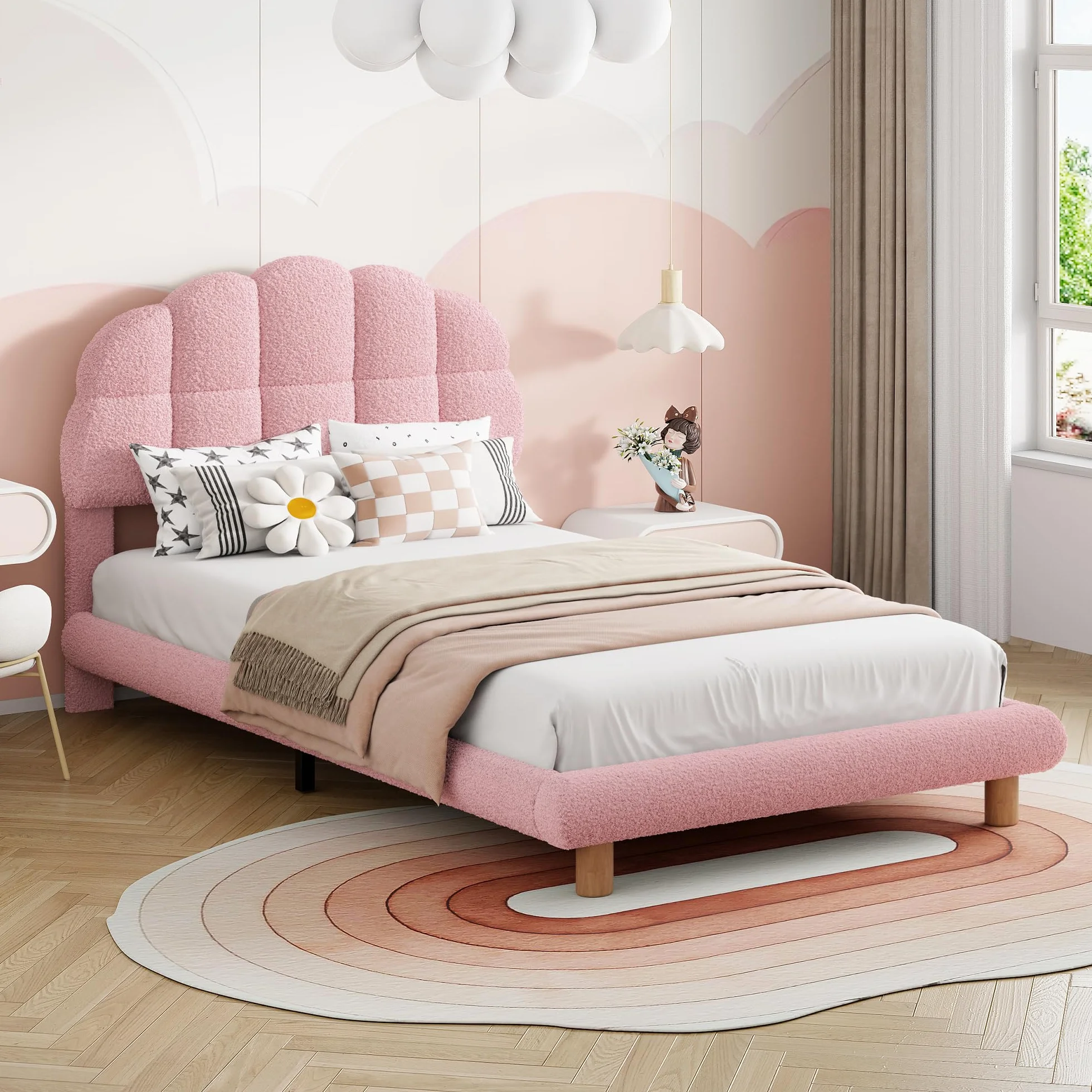 FEEOHOME Łóżko dziecięce 90x200 cm tapicerowane welurowe różowe