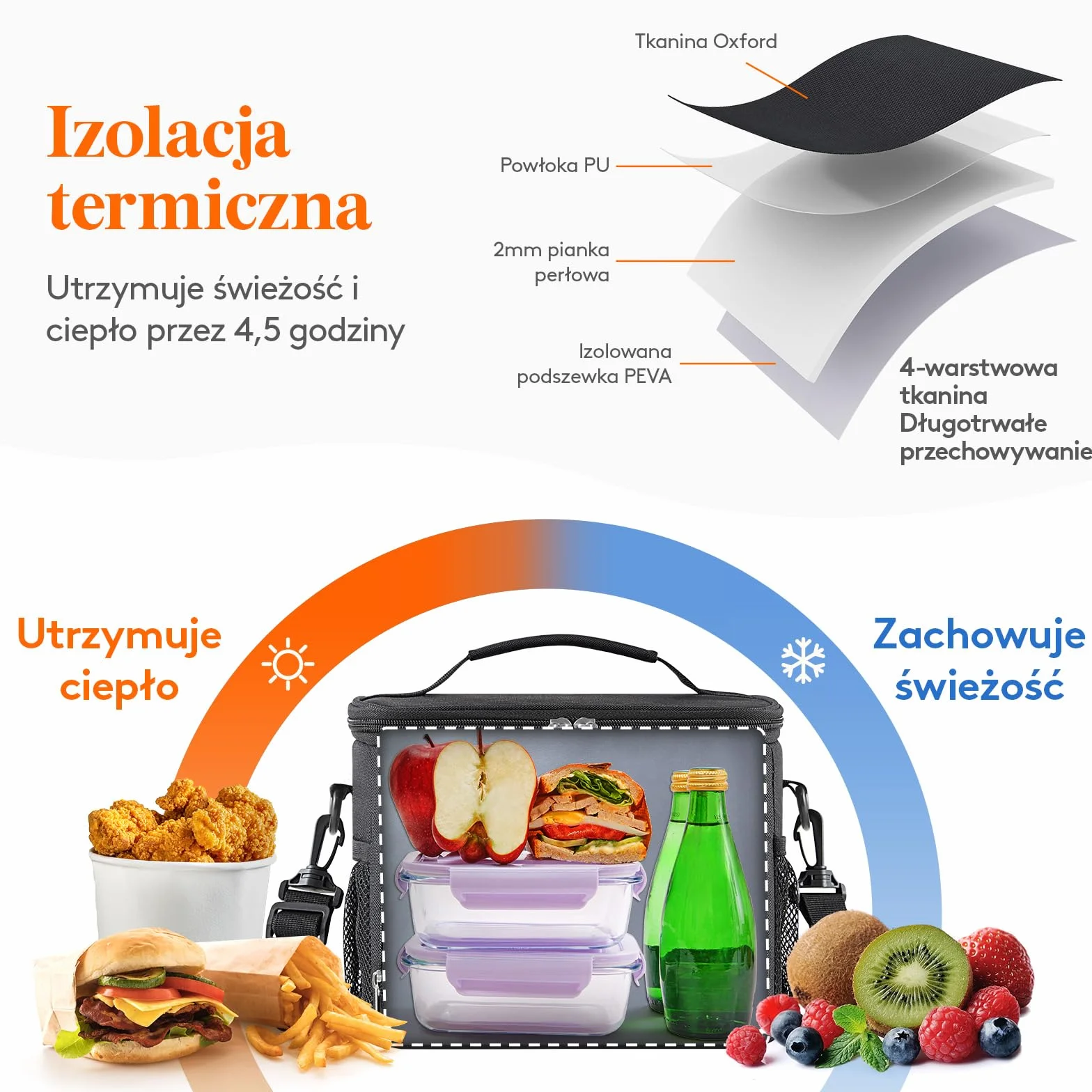 Lifewit Torba na Lunch Termiczna 9L z Regulowanym Paskiem na Ramię Czarny