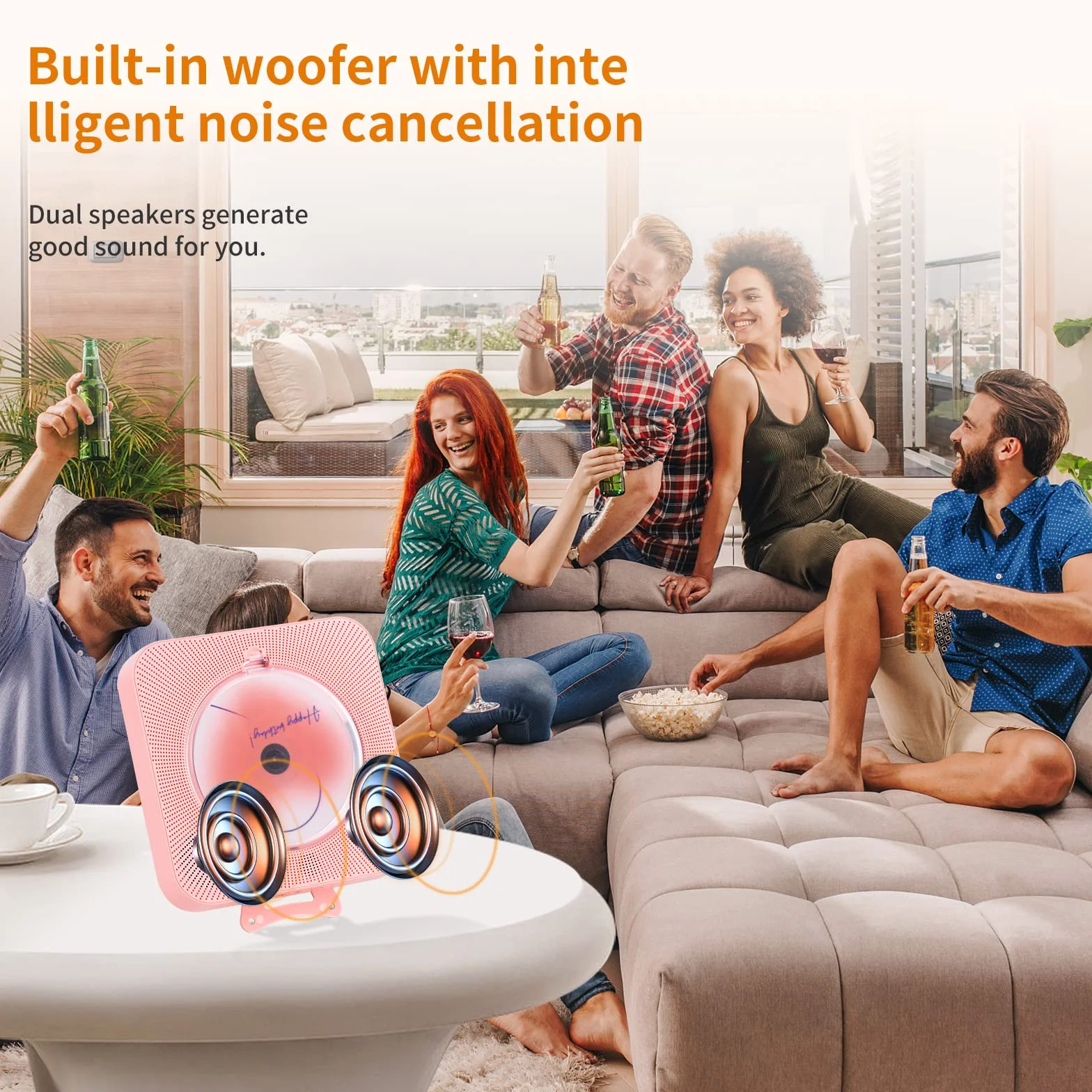 Yintiny Uroczy różowy odtwarzacz CD z Bluetooth 5.0, ładowalny, do dekoracji wnętrz, przenośny, piękny, pilot zdalnego sterowania, wejście AUX i USB