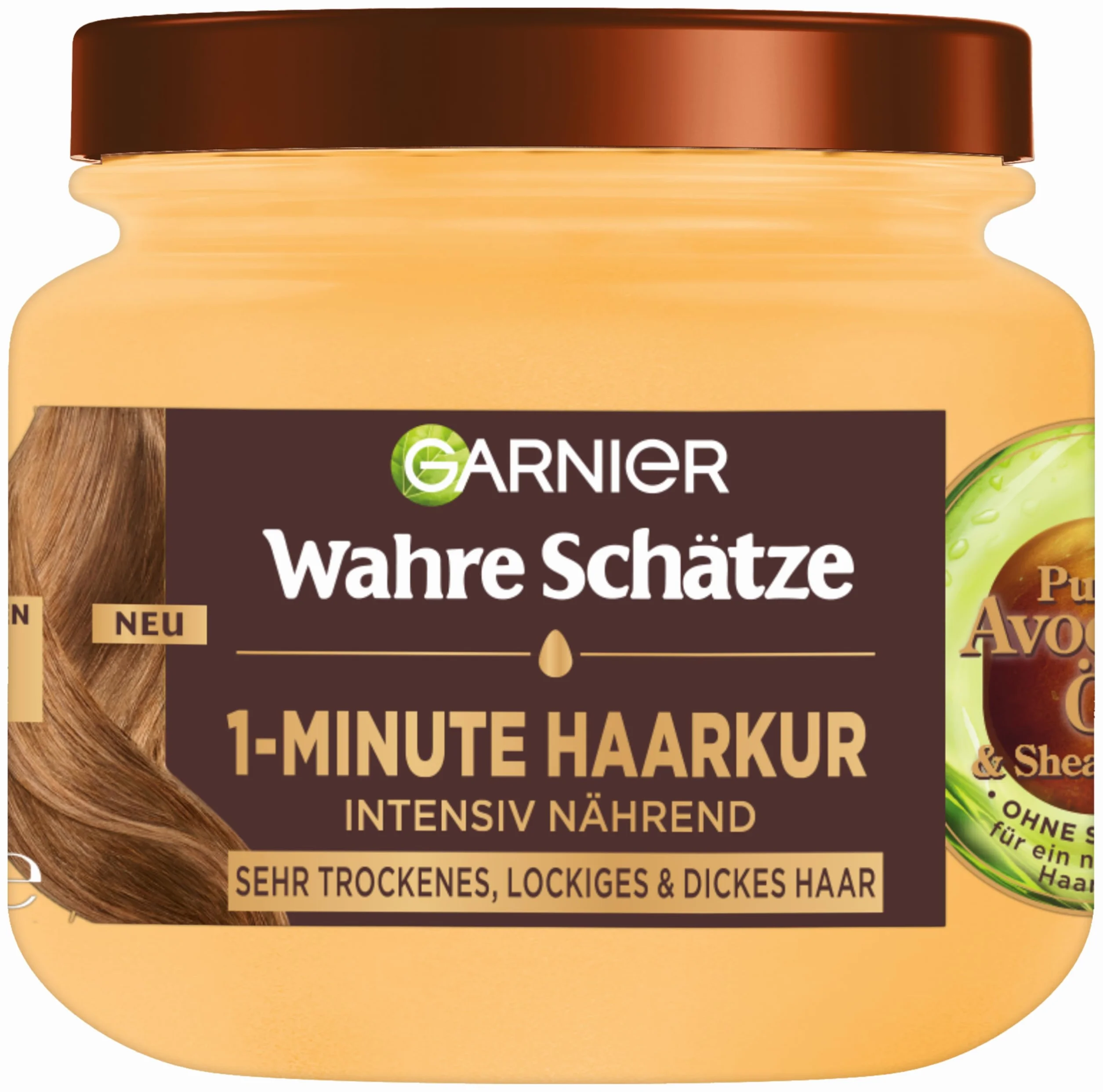 Garnier Prawdziwe skarby odżywcza odżywcza 1-minutowa kuracja do bardzo suchych i kręconych włosów, z olejkiem z awokado i masłem shea dla gładkich, miękkich włosów z efektem zapobiegającym mechaceniu