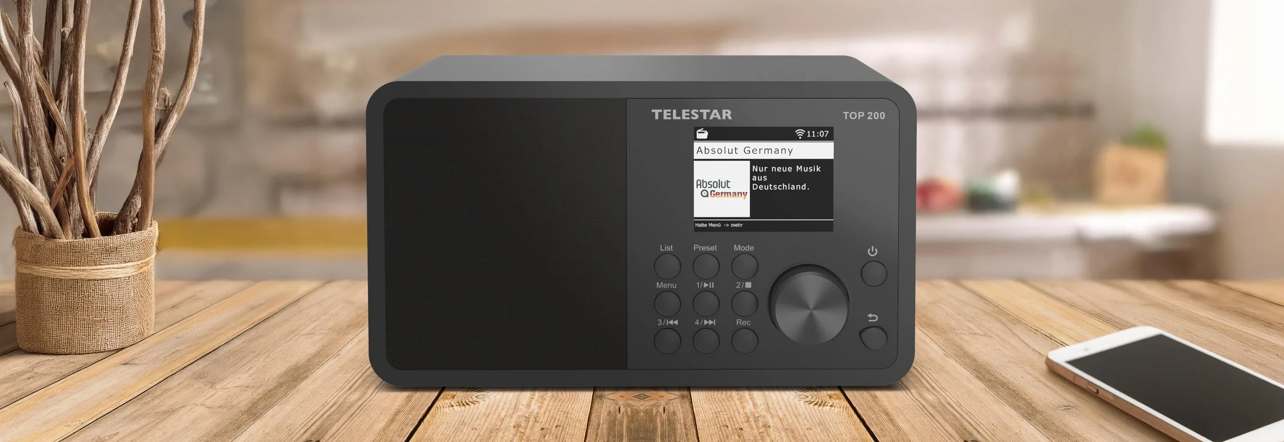 TELESTAR TOP 200 – DAB+/radio internetowe (mono, 10 W, funkcja nadawania/odbioru Bluetooth, nagrywanie USB, system alarmowy, sterowanie aplikacją) – czarne