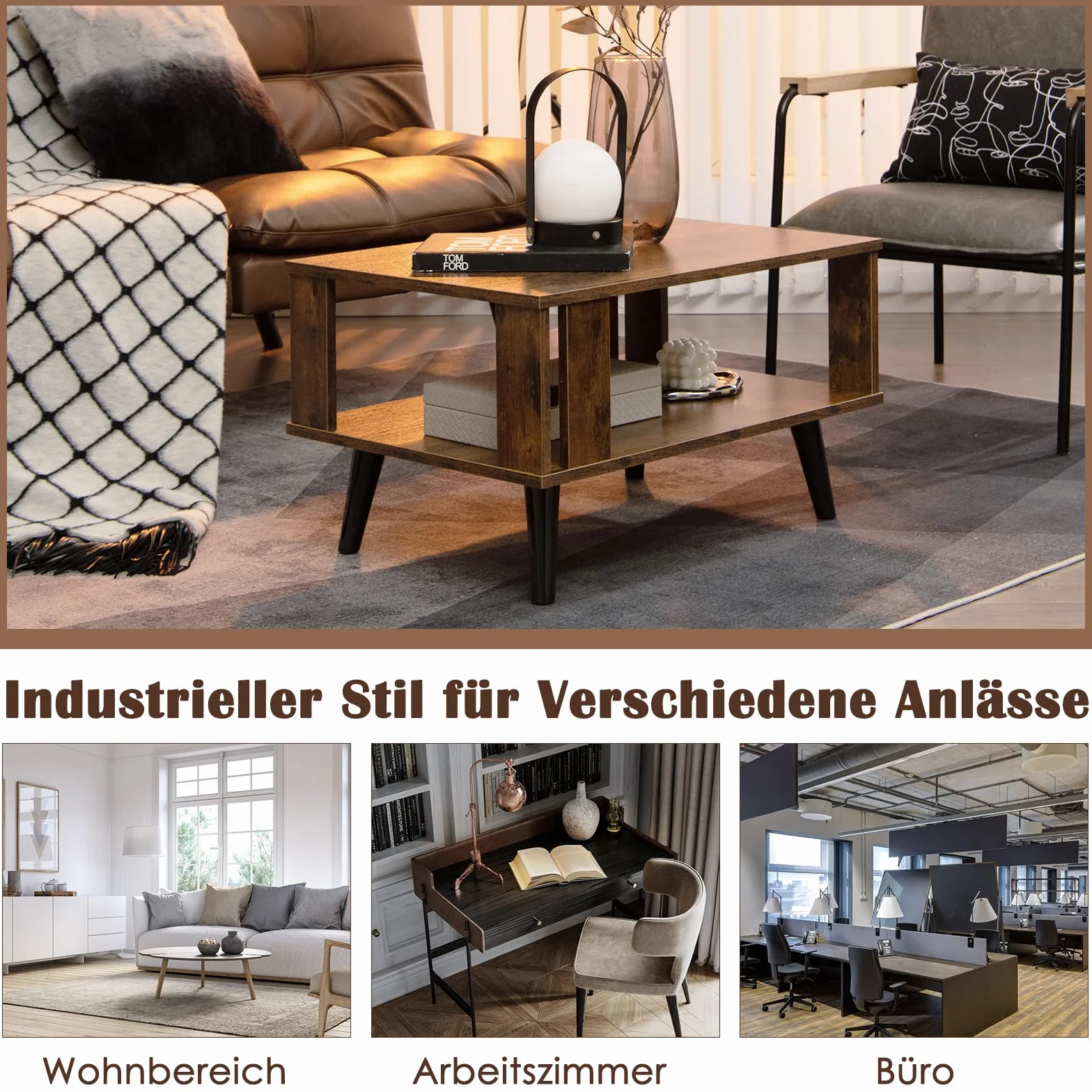 COSTWAY Stolik kawowy 2 poziomy industrialny prostokątny 70 x 50 x 41 cm