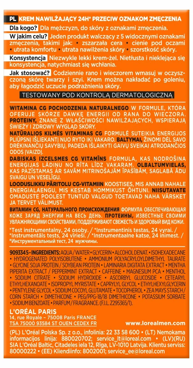 L'Oréal Paris Men Expert Hydra Energetic Krem do twarzy, nawilżający 24h, przeciw oznakom zmęczenia, 50 ml
