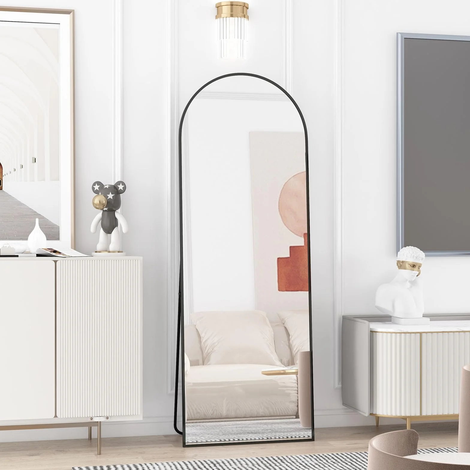 Łukowe lustro podłogowe 162 x 52 cm rama ze stopu aluminium stojące na całe ciało czarne