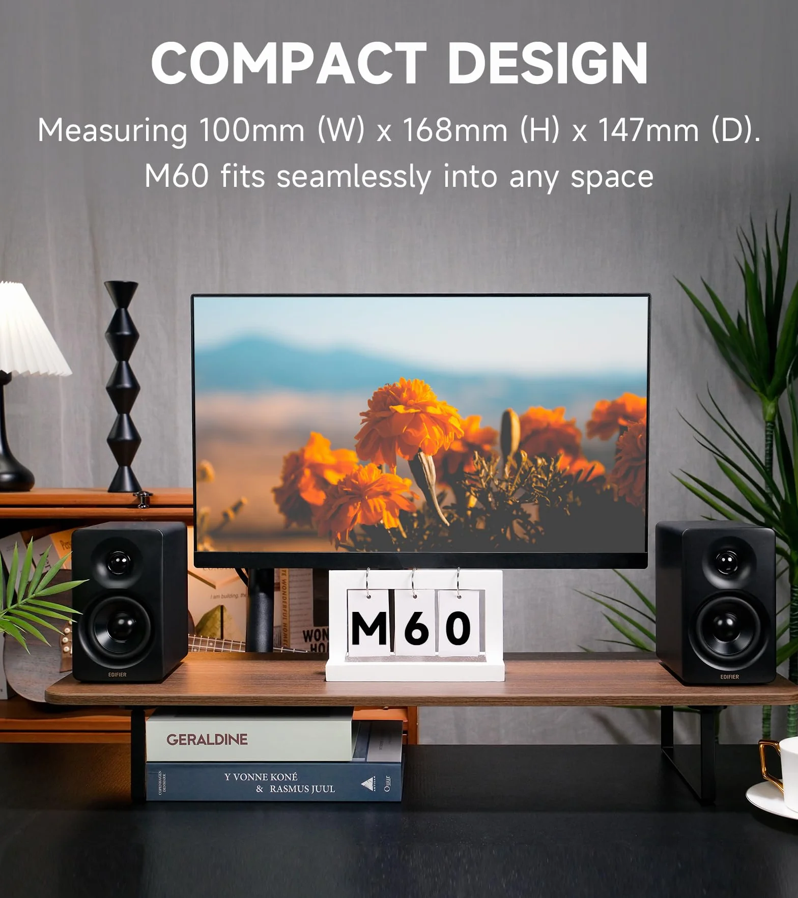 Edifier M60 Głośnik Multimedialny, Bluetooth 5.3, 66W RMS, Hi-Res Audio & Bezprzewodowy, LDAC, 3" Bas & 1" Tweeter, Wejścia USB-C & Aux, Panel dotykowy, Kompaktowy głośnik biurkowy