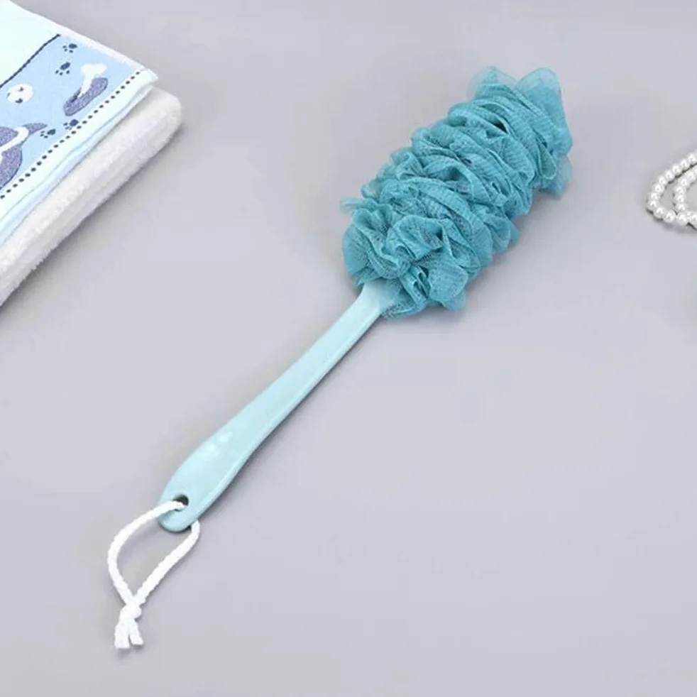 Szczotka do kąpieli z gąbką z uchwytem do kąpieli Długi złuszczający szczoteczka do kąpieli Body Washin (niebieski) Szczotki do kąpieli i ciała
