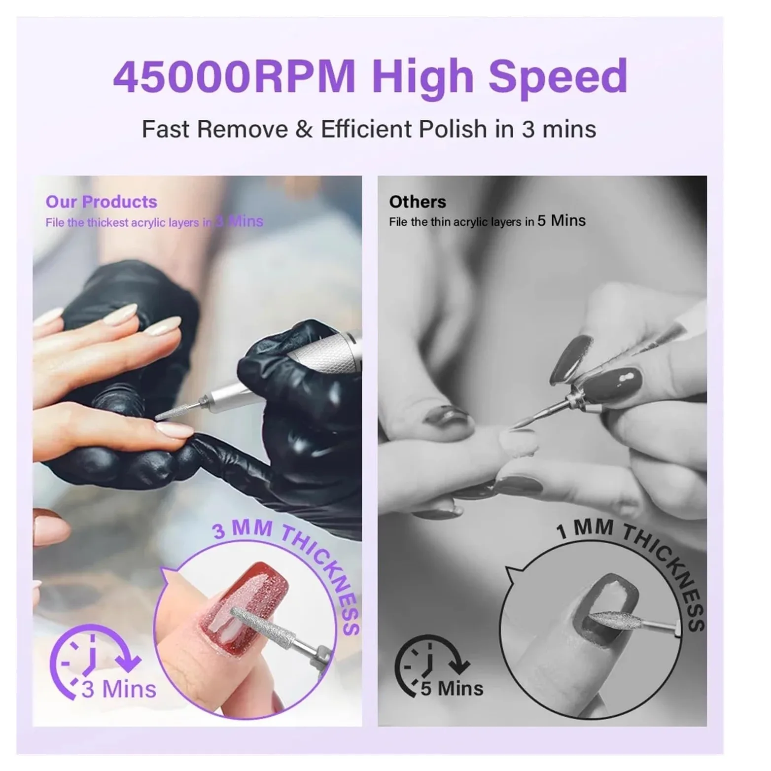 Frezarka do paznokci, Profesjonalna akumulatorowa wiertarka do paznokci 45000 obr./min., wyświetlacz HD, metalowa maszyna manicure i do użytku domowego