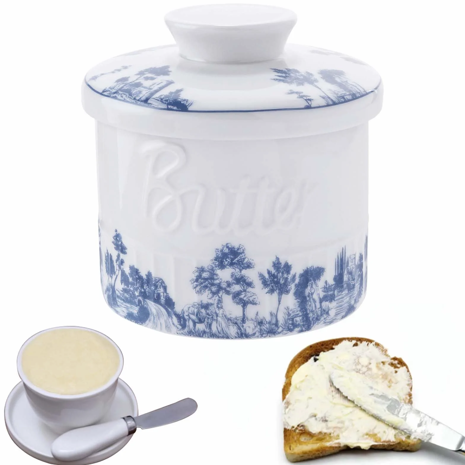 Francuska ceramiczna maselniczka okrągła porcelana vintage z pokrywką