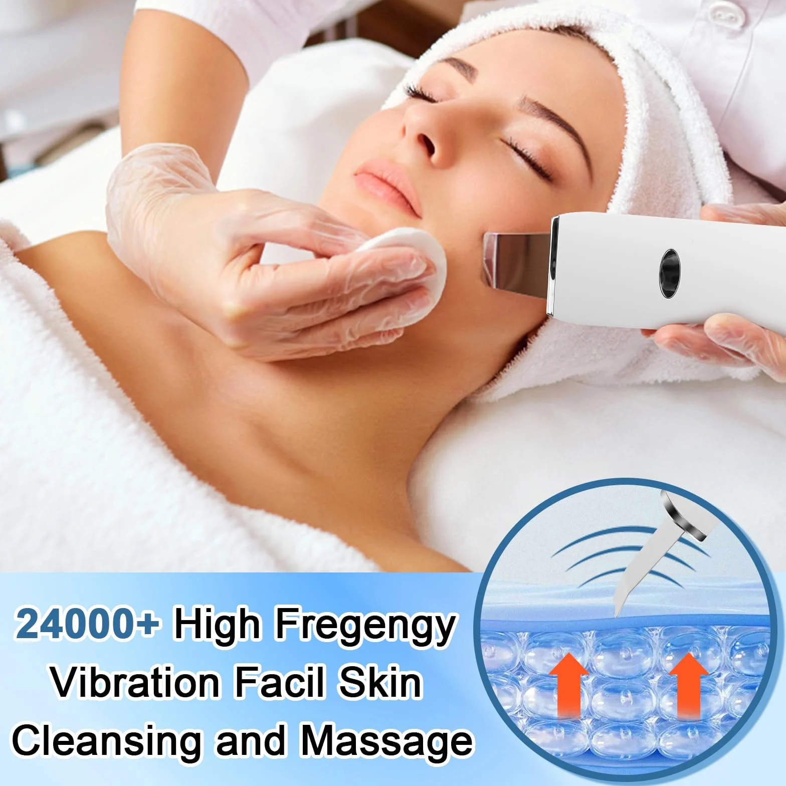 LURICO Skin Scrubber ultradźwiękowe urządzenie do peelingu ultradźwiękowego z 5 trybami pracy i czerwonym światłem, niebieskie światło, oczyszczanie porów, usuwanie wągrów, ultradźwiękowe oczyszczanie