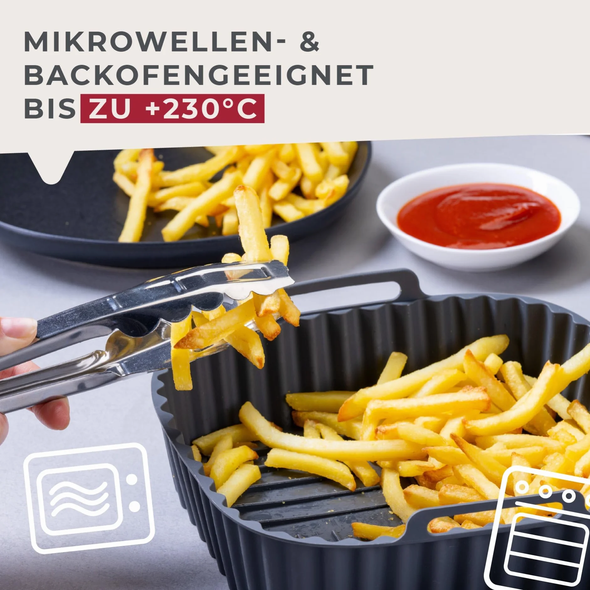 Fackelmann Silikonowa kwadratowa forma do frytkownicy powietrznej 19 cm, nieprzywierająca patelnia wielokrotnego użytku, do 230 stopni C