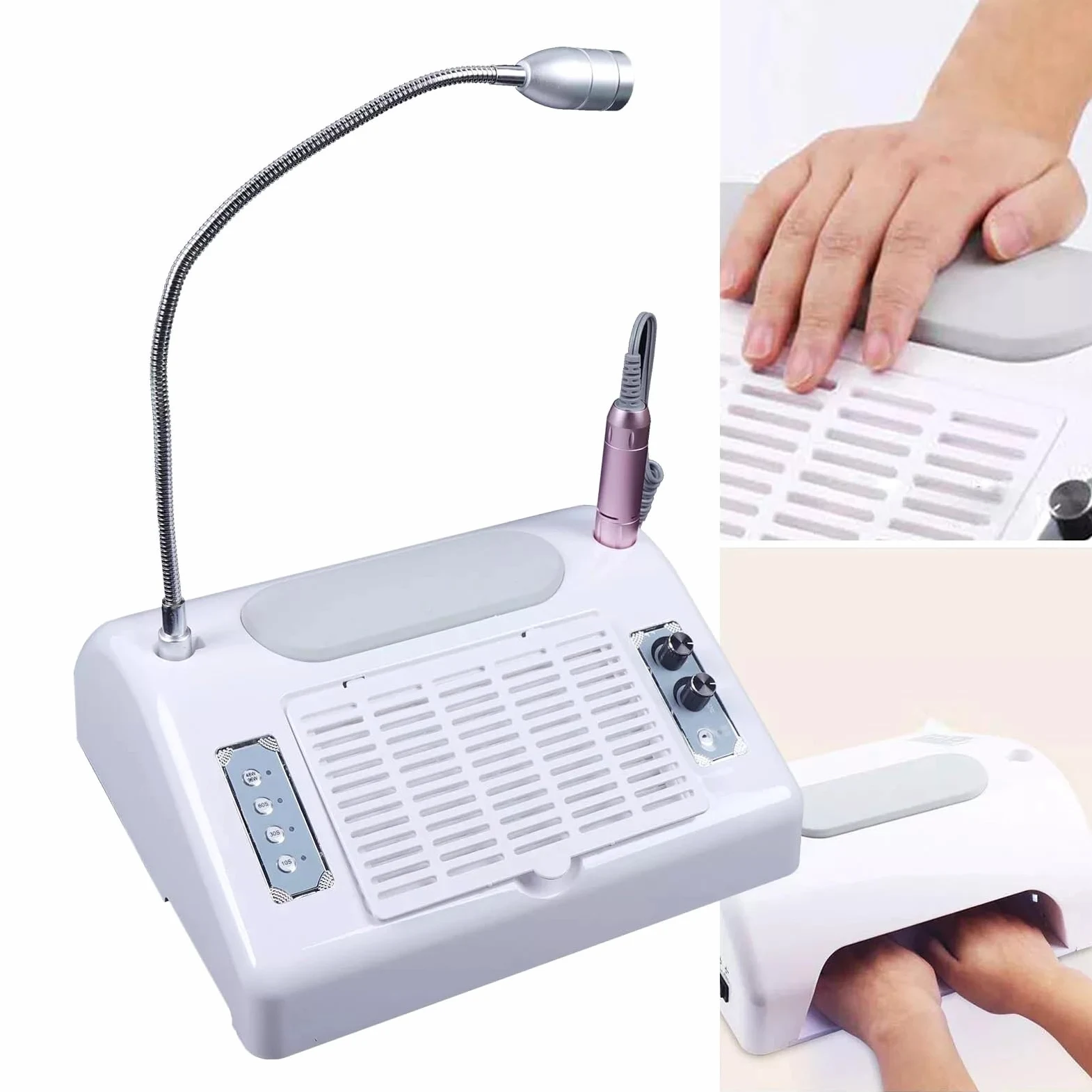 odkurzacz do paznokci, Urządzenie do manicure 5 w 1 z lampą UV LED do paznokci, suszarką, odkurzaczem i pochłaniaczem pyłu do frezarki do paznokci