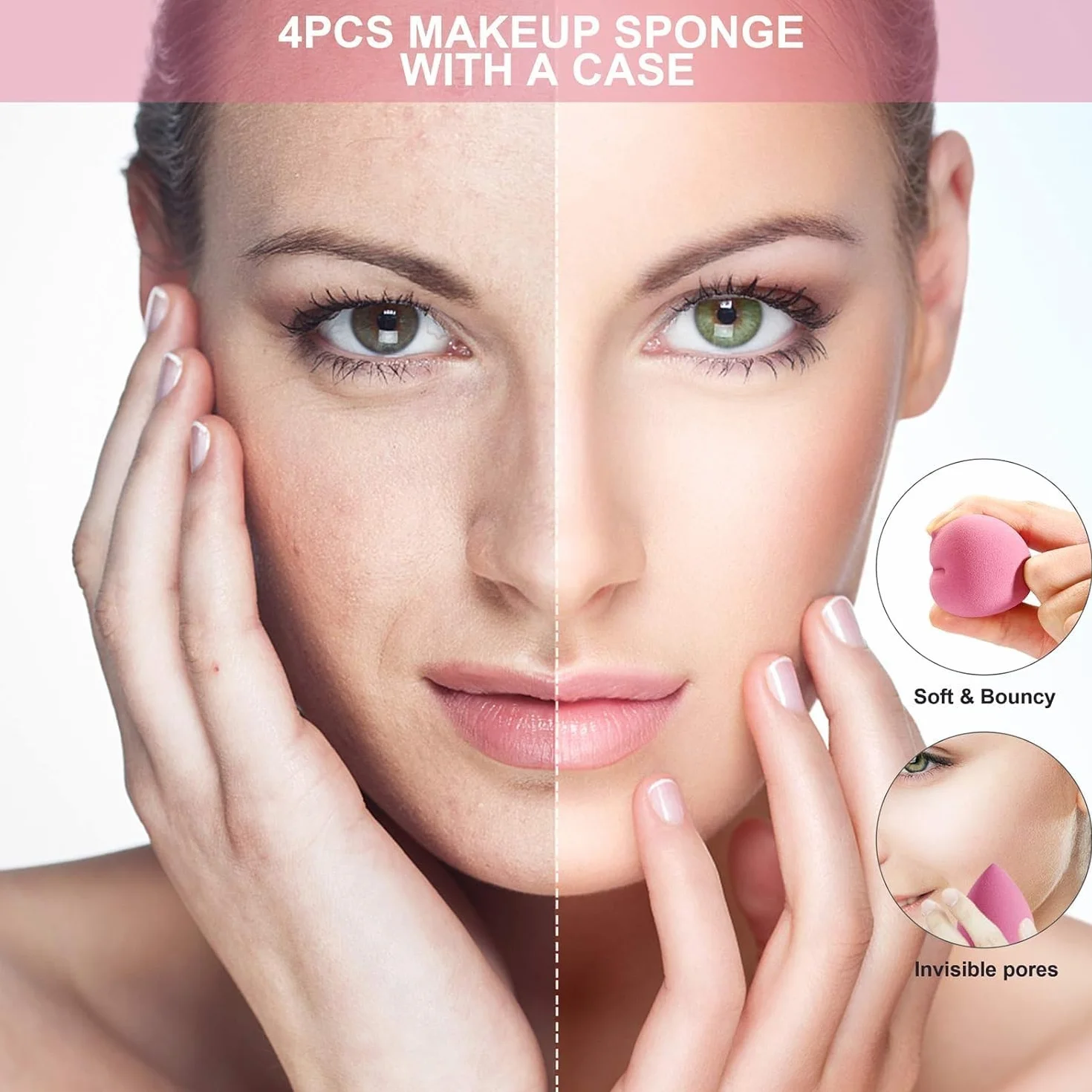 Gąbka do makijażu FILY DUAIU 4-pak Beauty Blender podkład zestaw 4 kolorów bez lateksu blender kosmetyki gąbki do makijażu z 1 uchwytem na gąbkę do płynnego podkładu, kremu i kremu