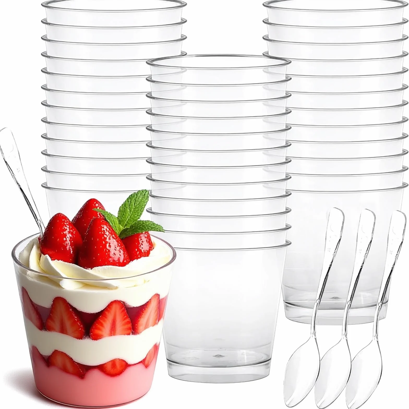 Kubki deserowe wielokrotnego użytku 50 sztuk 200 ml z łyżeczkami do lodów deserów
