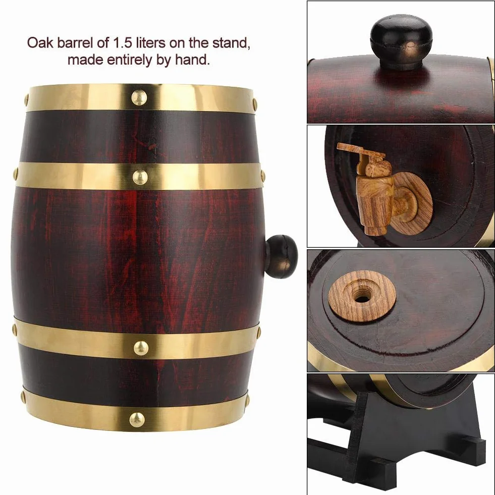 Beczki dębowe 1,5 l do przechowywania wina, alkoholi i piwa 7,87 x 7,87 x 11,22 cala