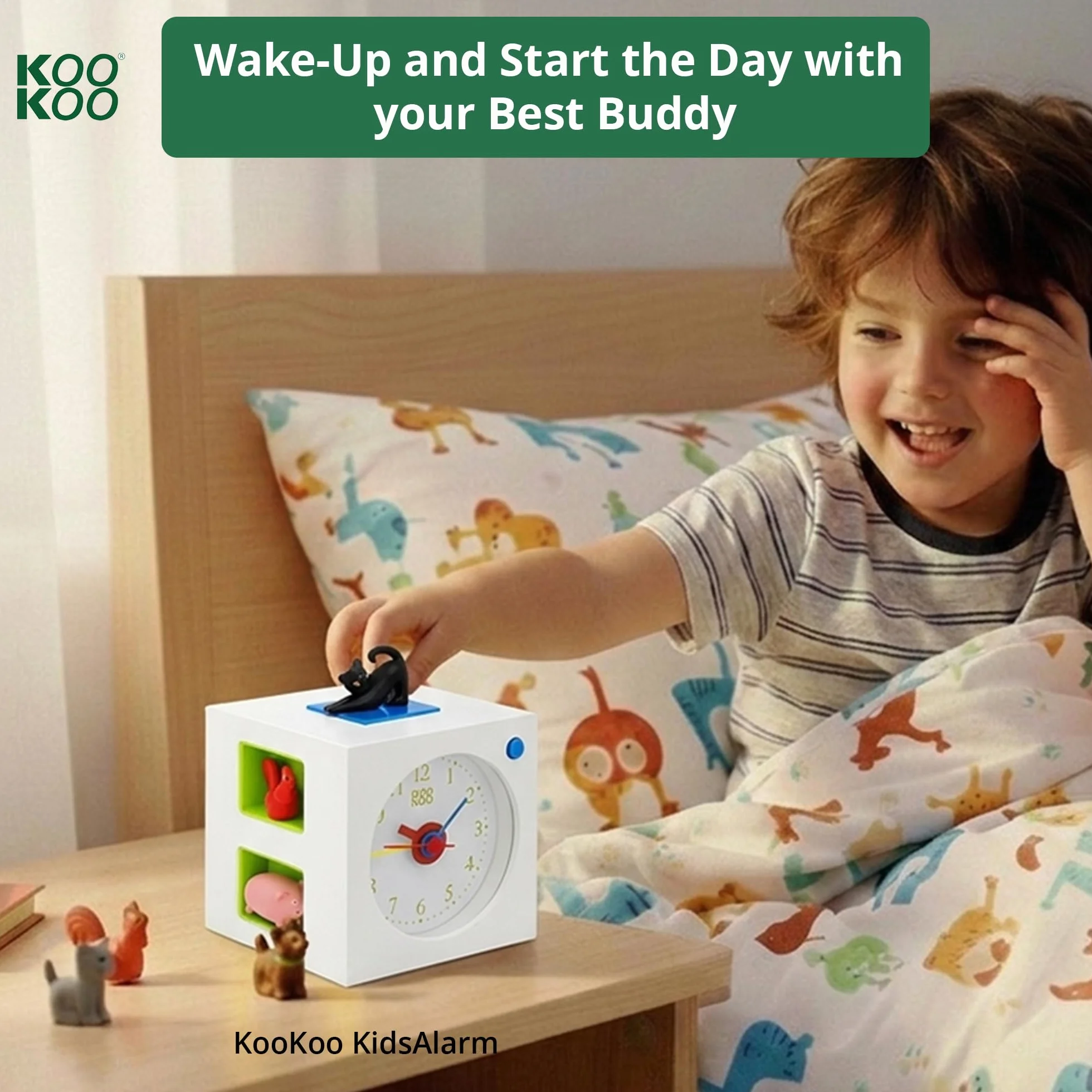 KOOKOO KidsAlarm budzik dziecięcy z 5 zwierzętami rolnymi i zdjęciami