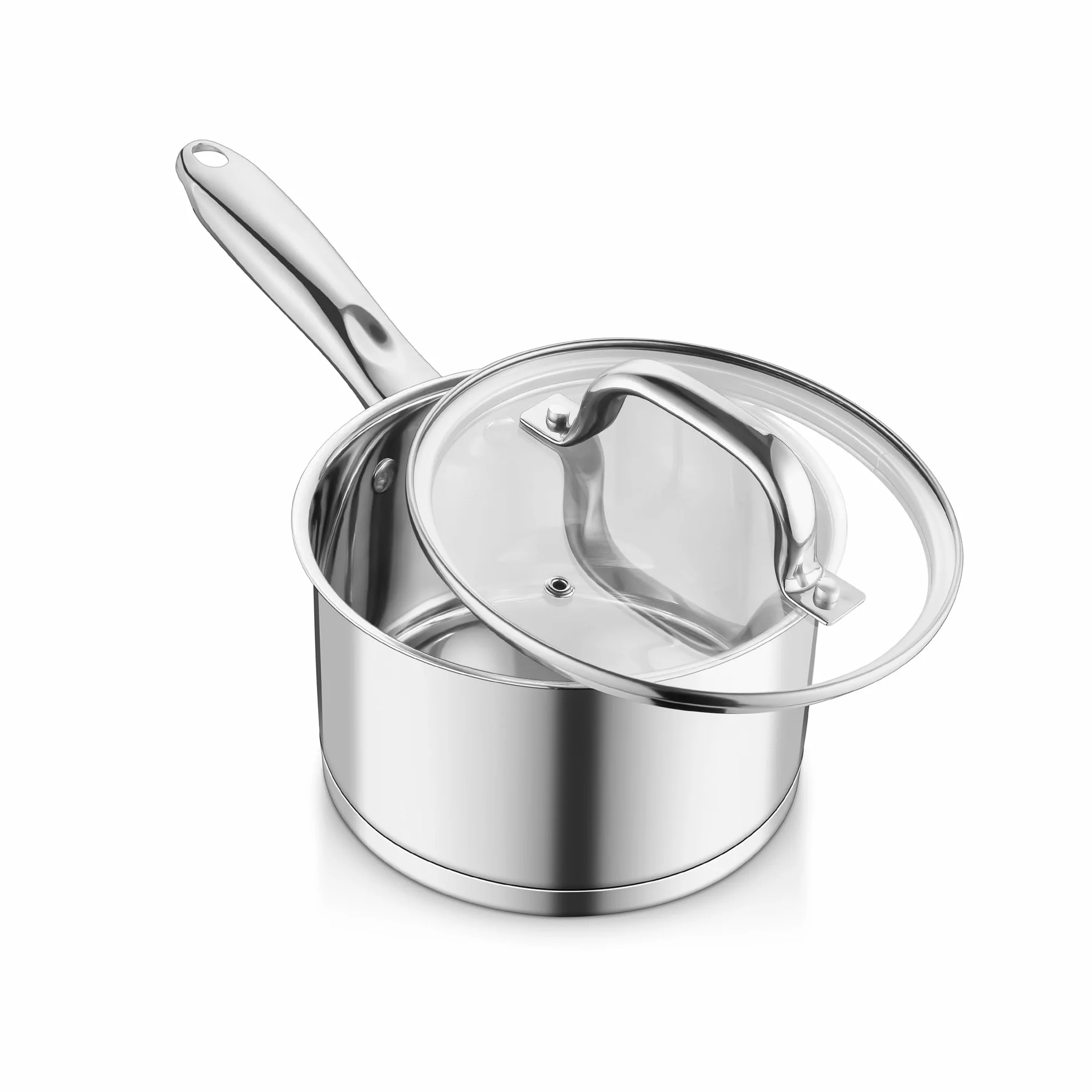 Onader rondel 14 cm, 3-warstwowy dno, stal nierdzewna, garnek do mleka ze szklaną pokrywką, 0,9 l, do wszystkich rodzajów kuchenek, zdrowy i nadaje się do mycia w zmywarce