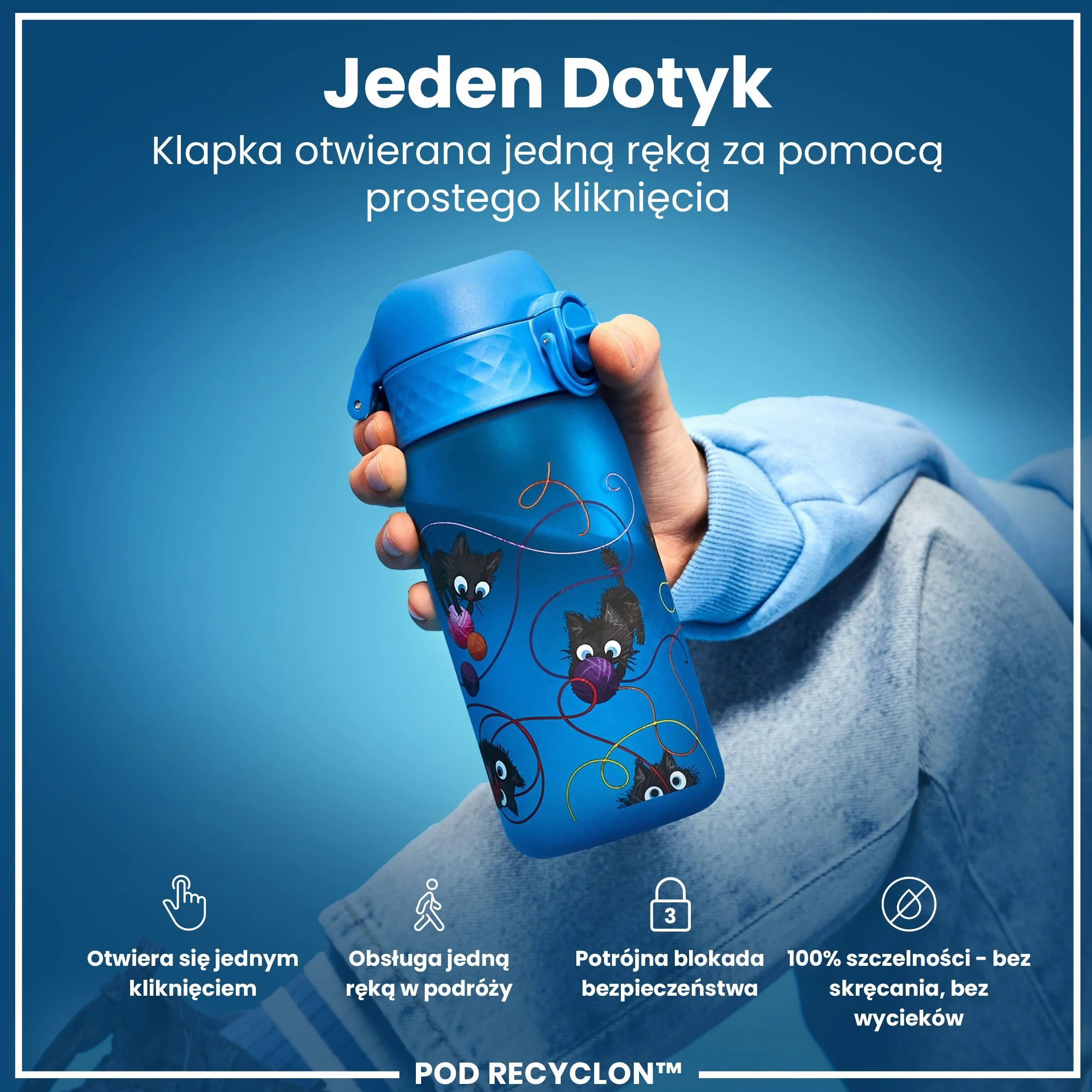 ION8 Butelka dla Dzieci, 350 ml/12 oz, Szczelna, Łatwa do Otwarcia, Bezpieczny Zamek, Można Myć w Zmywarce, Bez BPA, Uchwyt do Przenoszenia, Łatwa do Czyszczenia, Bezwonny, Koty