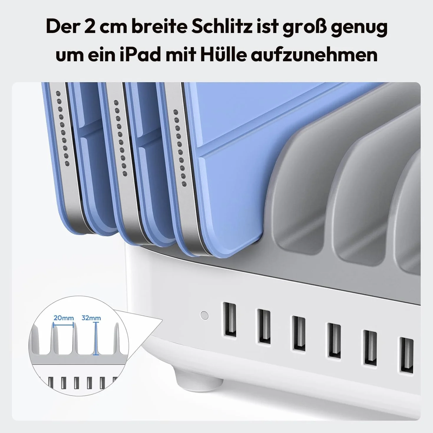 NTONPOWER 10-portowa stacja ładująca do tabletów, 120 W, Multi USB stacja ładująca z automatycznym cichym radiatorem, do telefonów komórkowych, smartfonów, tabletów, szara