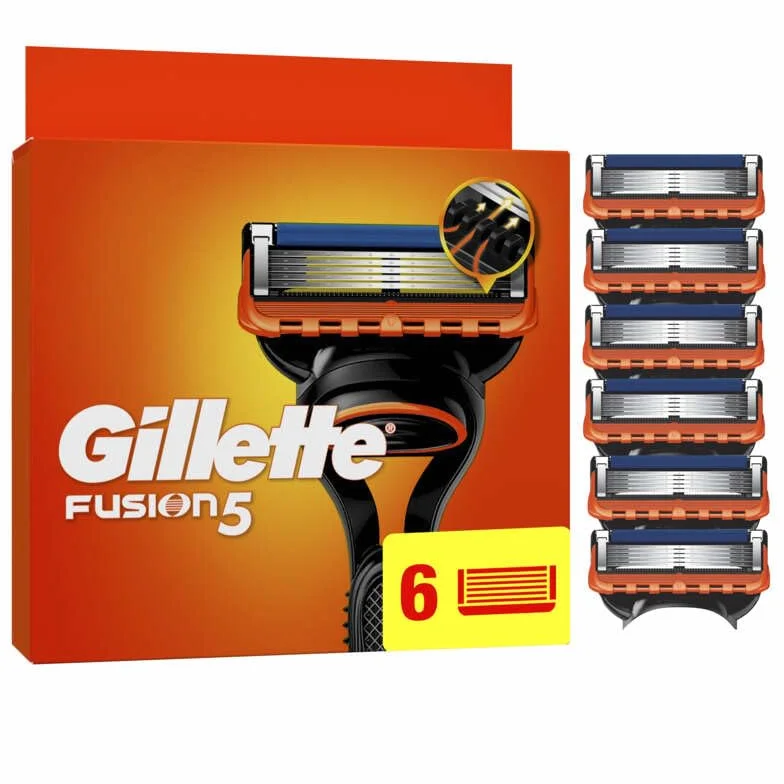 Gillette Wkłady do golarki Fusion5 dla mężczyzn, opakowanie 6 sztuk, oryginalne wkłady z paskiem smarowym i 5 ostrzami do wydajnego ręcznego golenia, kompatybilne z rękawami z serii Fusion