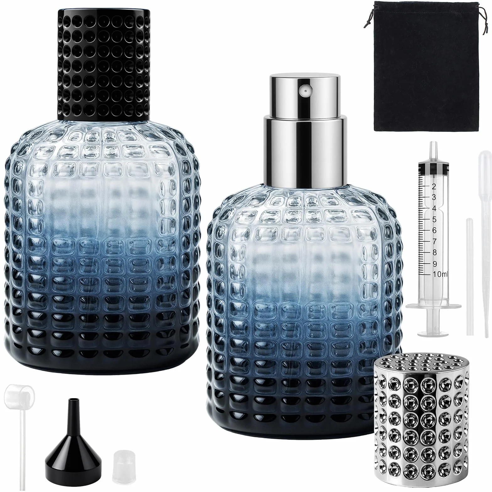 2 sztuki 50 ml Lege zestaw perfum, hervulbare Gradient Blauw ananas perfumy met Zakken voor Reizen, Werk, Afspraken, Glazen Verstuiver Spray Flesjes voor Essentiele Oliën, Aftershave