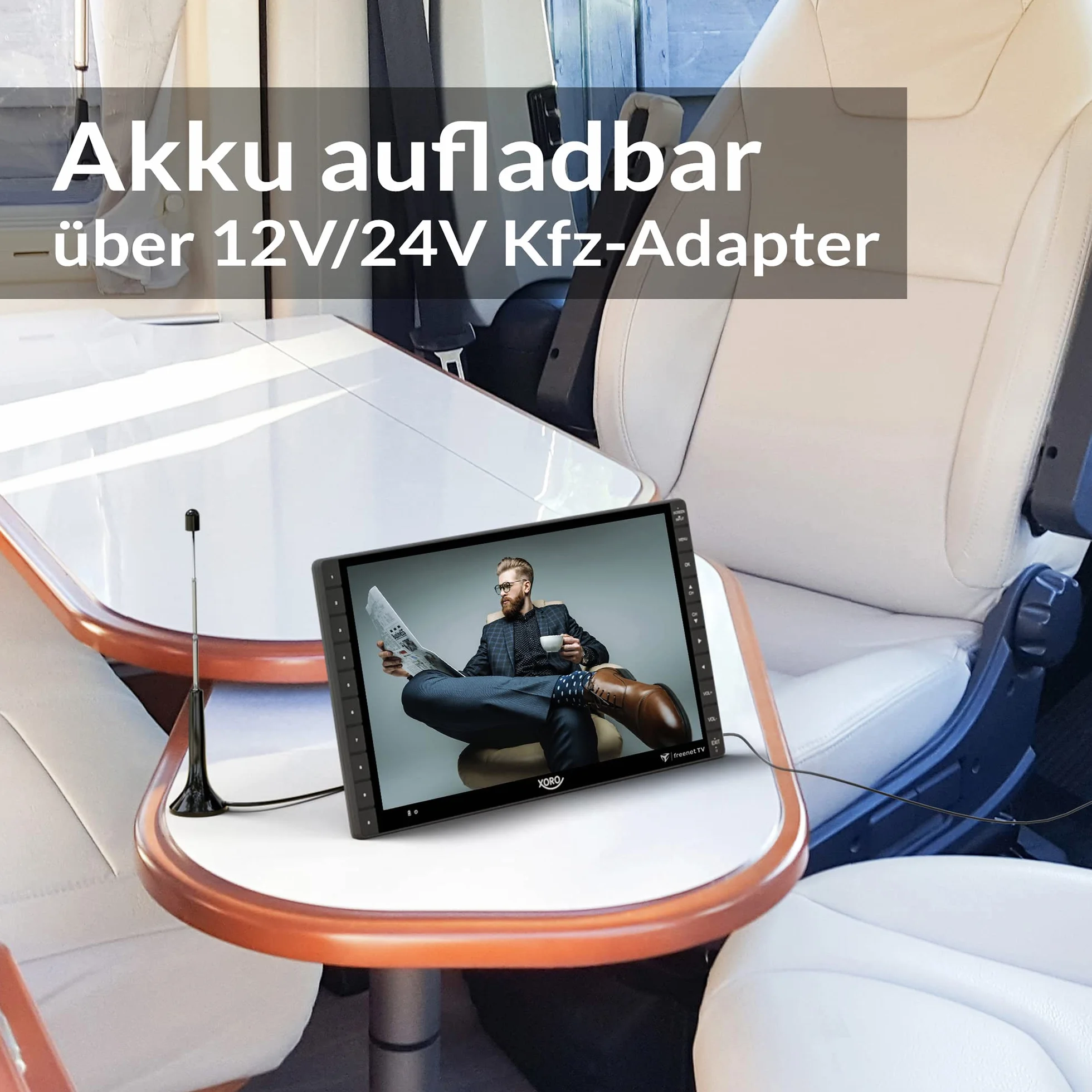 Xoro PTL 1450 V2 przenośny telewizor DVB-T/T2 35,5 cm (14 cali) (freenet TV do stacji prywatnych, ładowarka samochodowa 12-24 V, wbudowany akumulator, HDMI IN, antena), szary