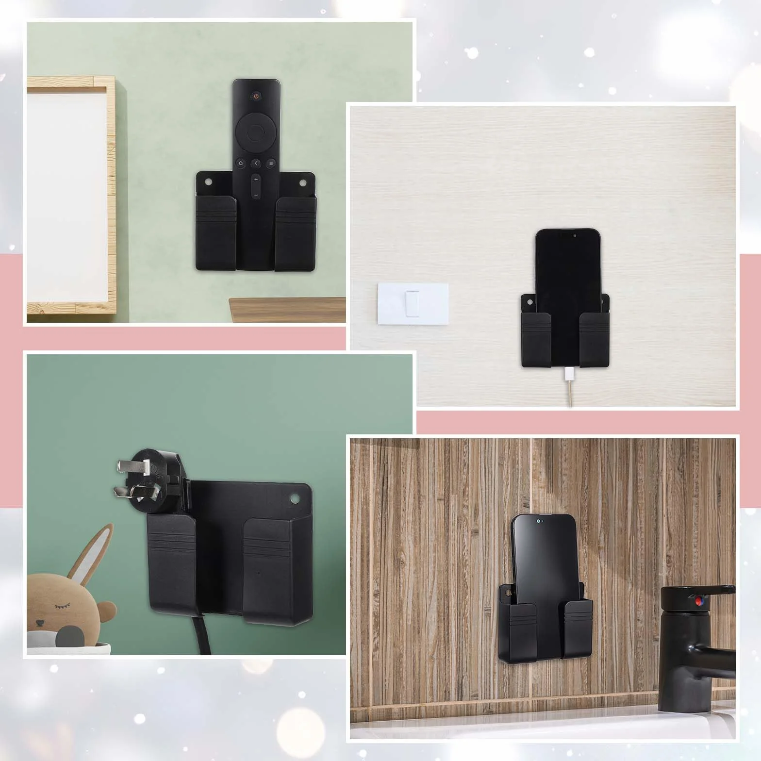 WY LIGHTING LEVEL 4-pak naścienny uchwyt na telefon, stojak na telefon, samoprzylepny z otworem do ładowania, kompatybilny ze wszystkimi smartfonami, podstawka pod telefon, organizer, stojak na pilota