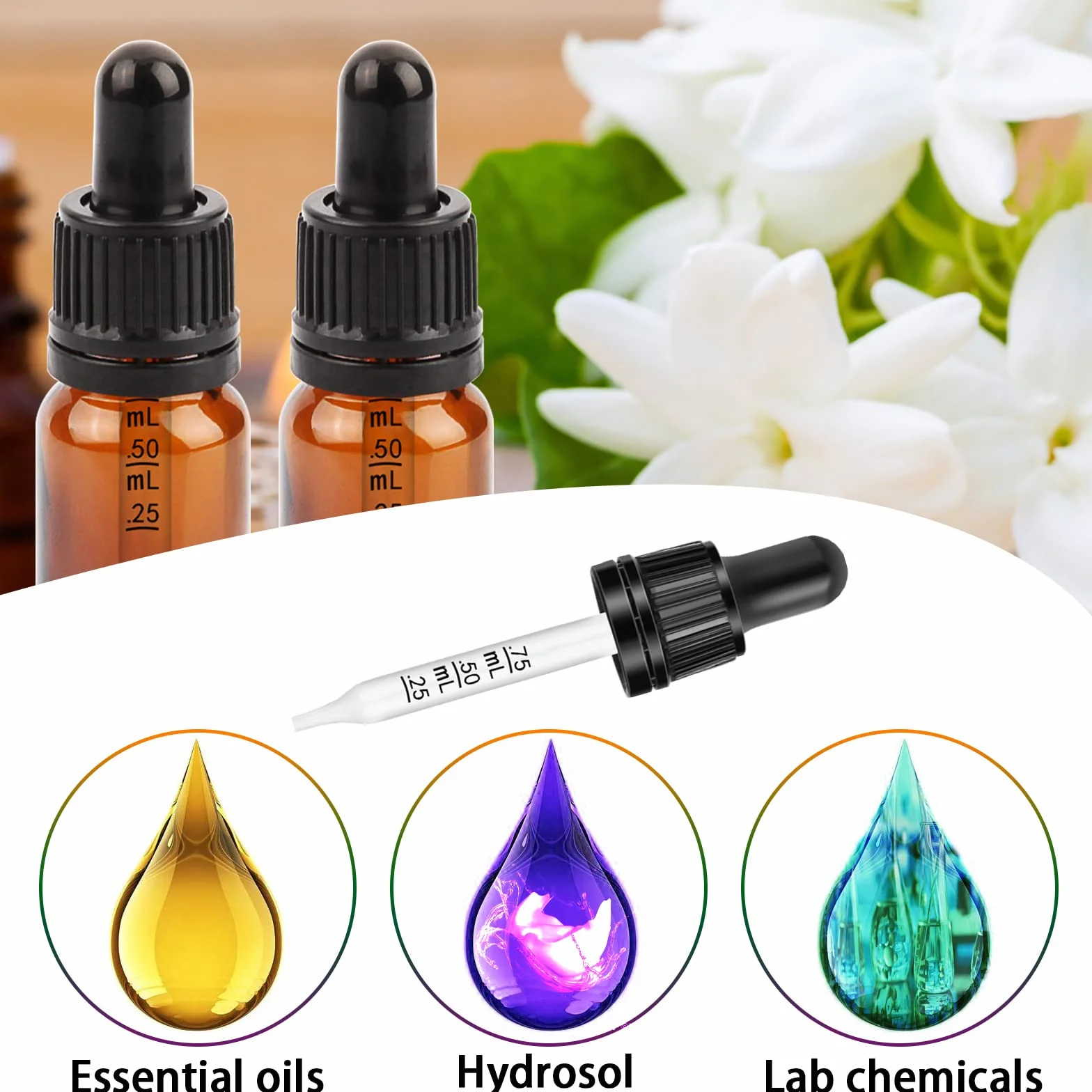 Nuts OT nuts Amber szklana butelka z zakraplaczem 10 ml butelki z pipetą 6 sztuk szklany zakraplacz i 5 akcesoriów pomocniczych do masażu olejków eterycznych zapach aromaterapia laboratoryjna