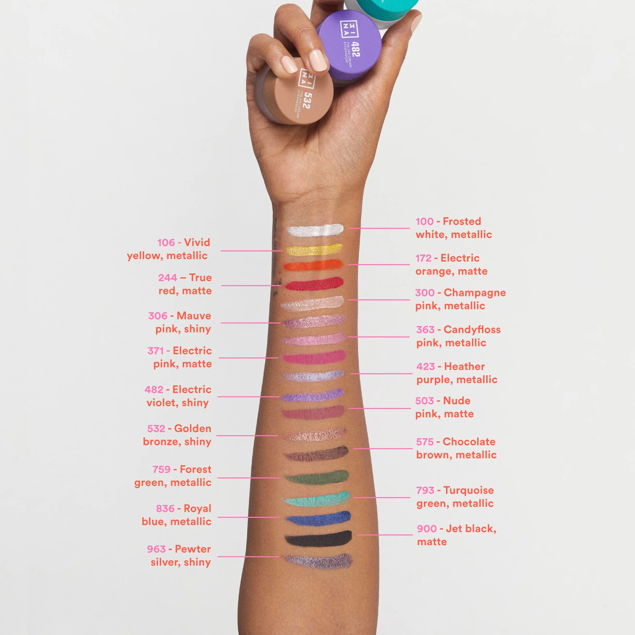 3INA MAKEUP - The 24h Cream Eyeshadow - Bronzo Asciugatura Rapida Lunga Durata & Impermeabile - Ombreto in Crema Waterproof - Mate Glitter e Brillante - Vegan - Cruelty Free