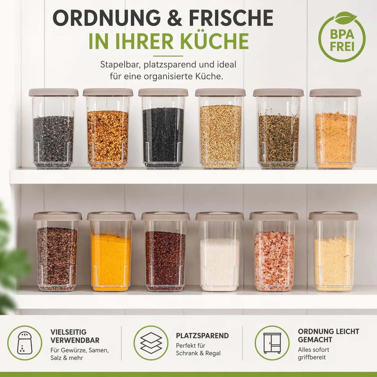 Zestaw 12 plastikowych pudełek na przyprawy, przezroczyste słoiki, BPA free, do kuchni i kempingu