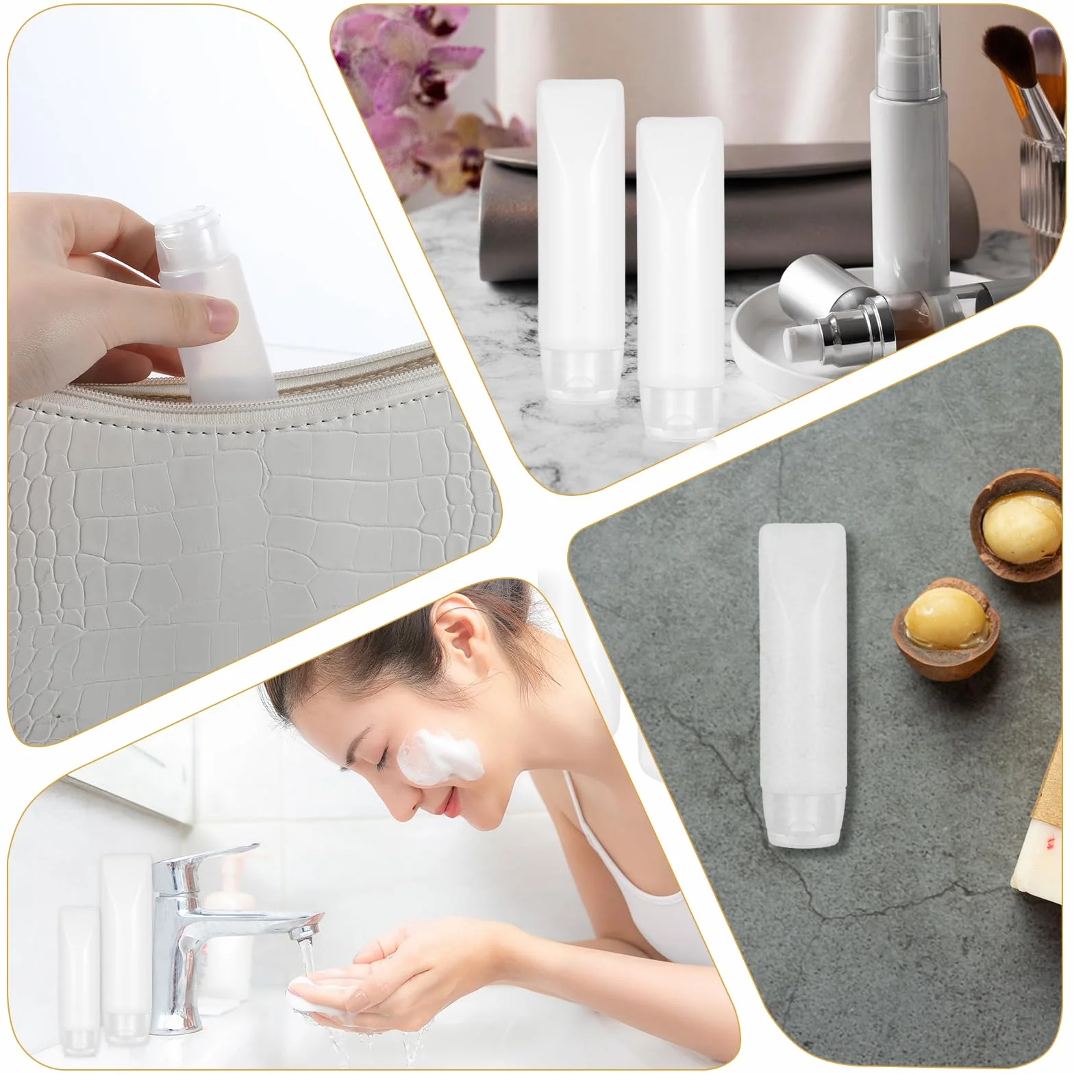 Piriuuo Zestaw 5 pustych tubek do wielokrotnego napełniania, 20 ml, 30 ml, przezroczyste tubki na pastę do zębów, małe podróżne, pojemniki na kosmetyki, przenośne, szczelne tubki na żel pod prysznic
