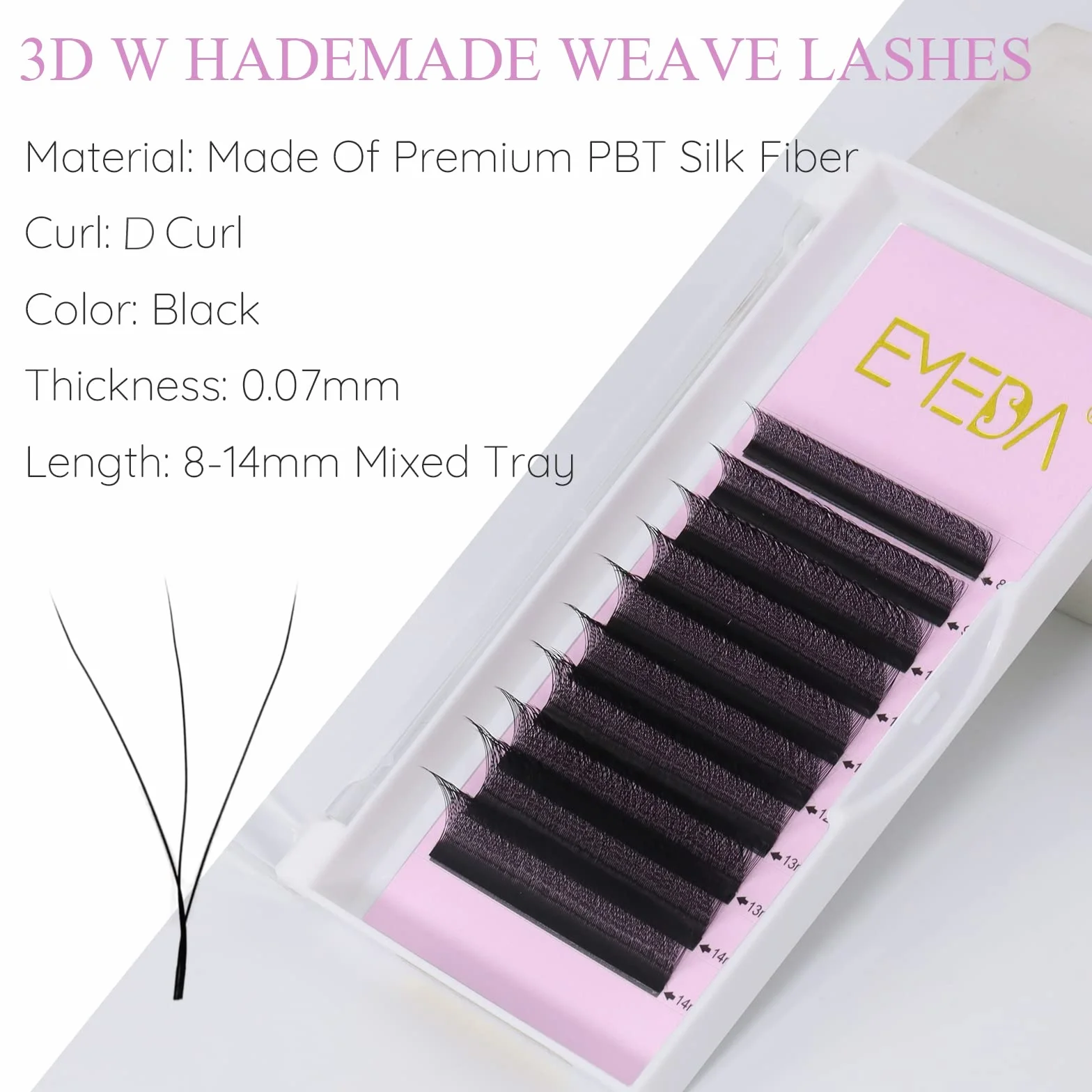 Przedłużanie rzęs w kształcie litery W 0.07mm D Curl 10mm Automatyczne kwitnące rzęsy Y Przedłużanie rzęs YY Objętość rzęs Przedłużanie rzęs w kształcie litery W przez EMEDA (0.07 D 10mm)