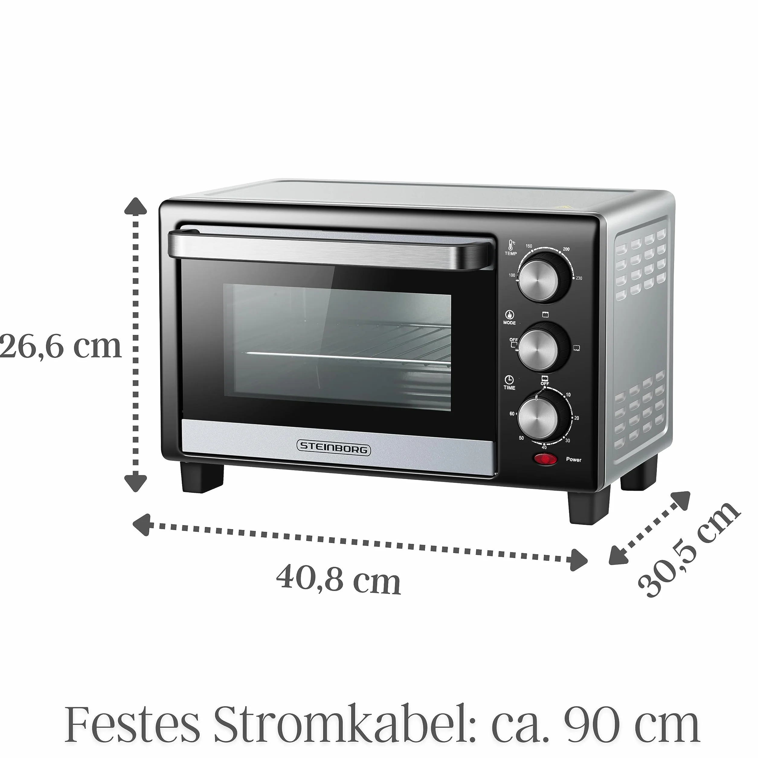 Mini piekarnik o pojemności 15 litrów | 1200 W | 3 w 1 | blacha na okruchy | Grzejnik górny/dolny | Wolnostojący | 60 minut timera
