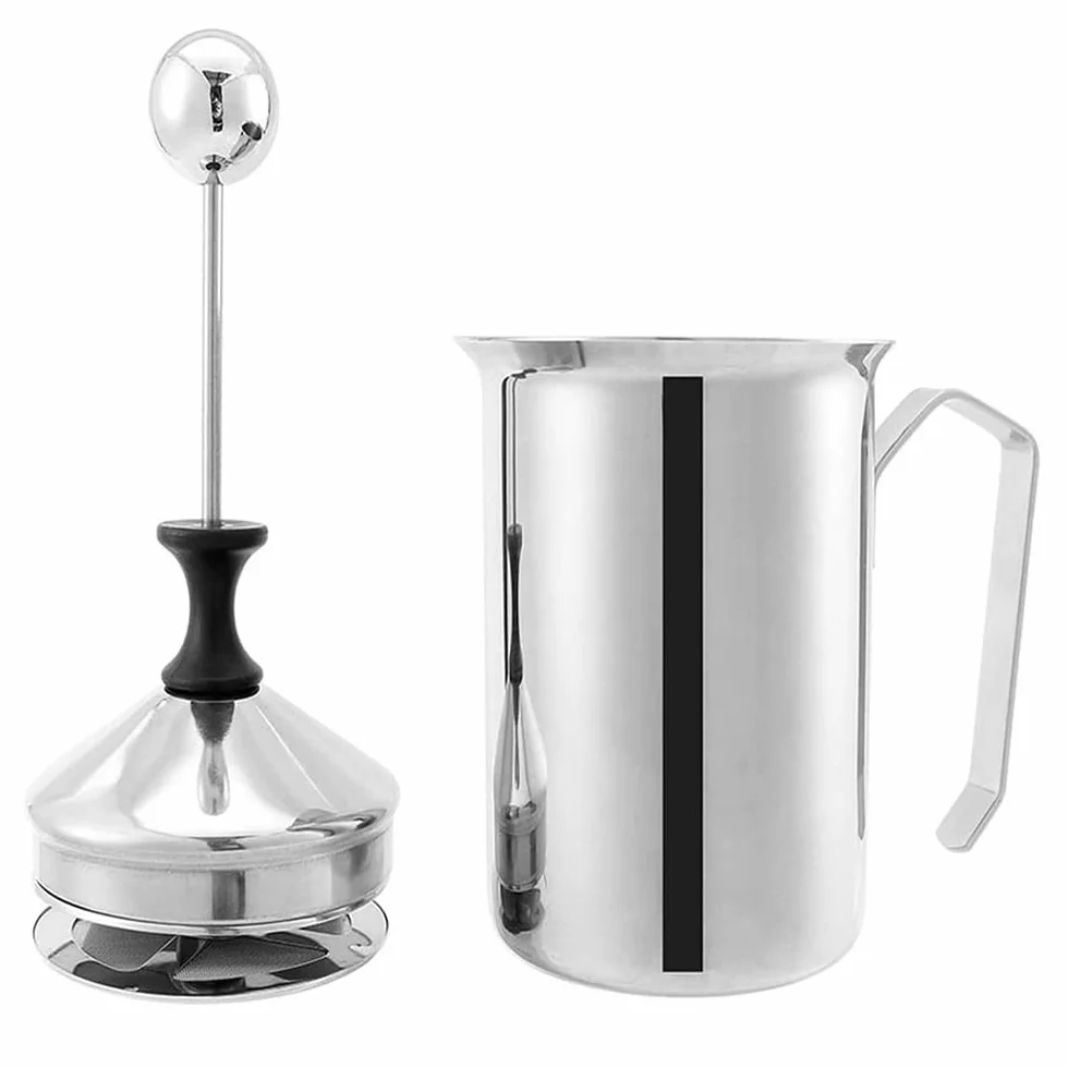 Newaner Spieniacz do mleka ze stali nierdzewnej Double Mesh 500 ml, ręczny, 8 x 8 x 18 cm, idealna pianka do mleka dzięki podwójnemu sitku i specjalnemu mechanizmowi dociskowemu