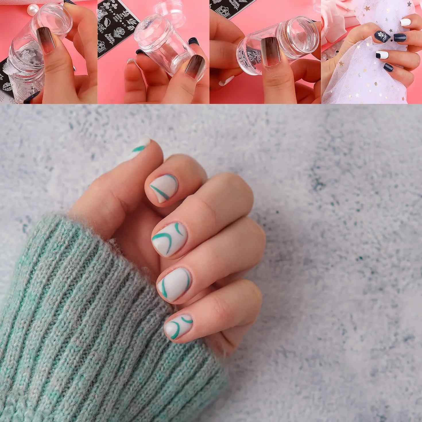 French Nails pieczątka do paznokci, przezroczysta, silikonowa, do francuskiego manicure, do domu, "zrób to sam"