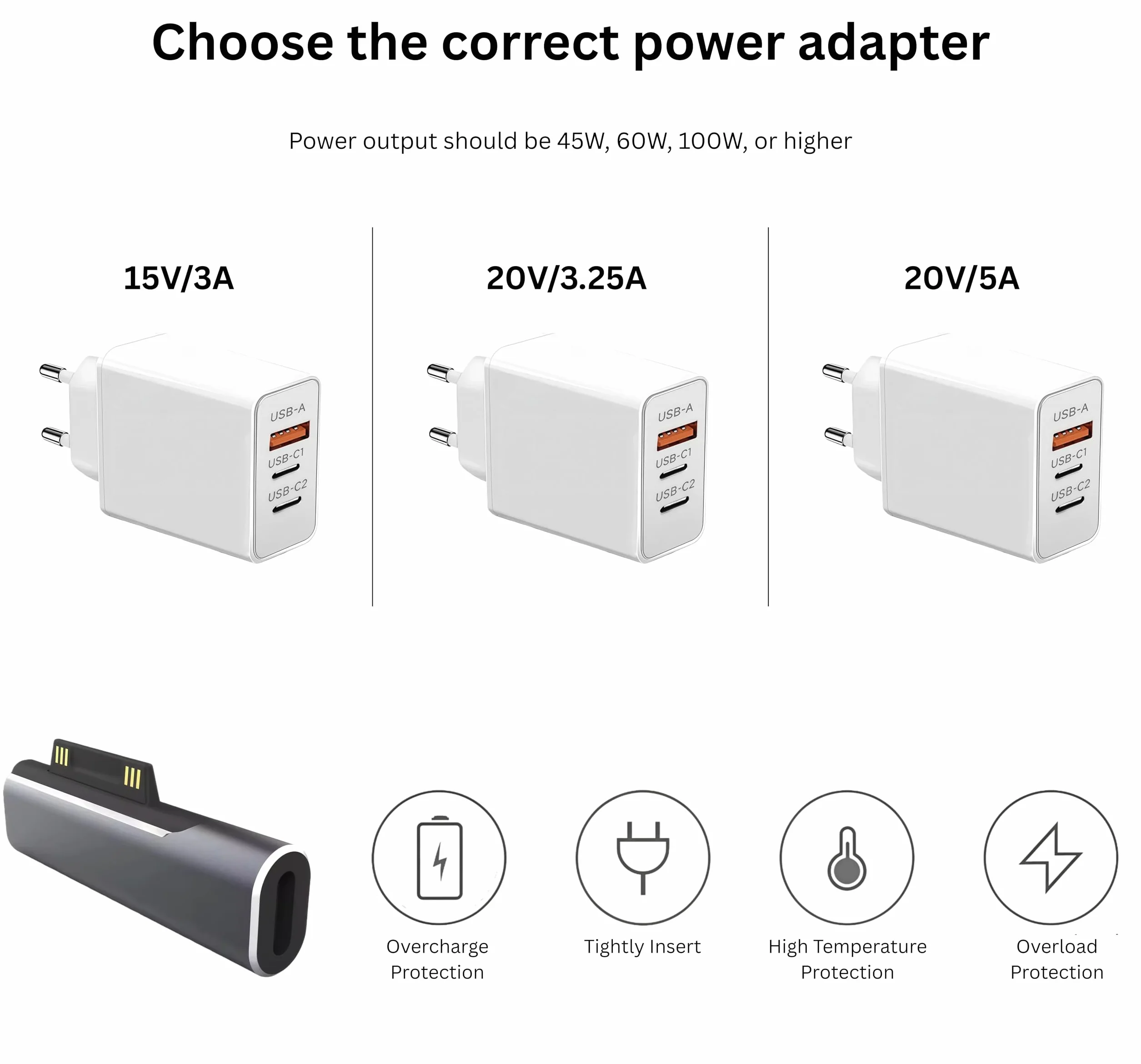 Magnetyczny adapter USB-C 102W PD do szybkiego ładowania kompatybilny z Microsoft Surface Pro 10/9/8/7/X/6/5/4/3, Book 1/2/3, Go 1/2/3/4, Duo 2