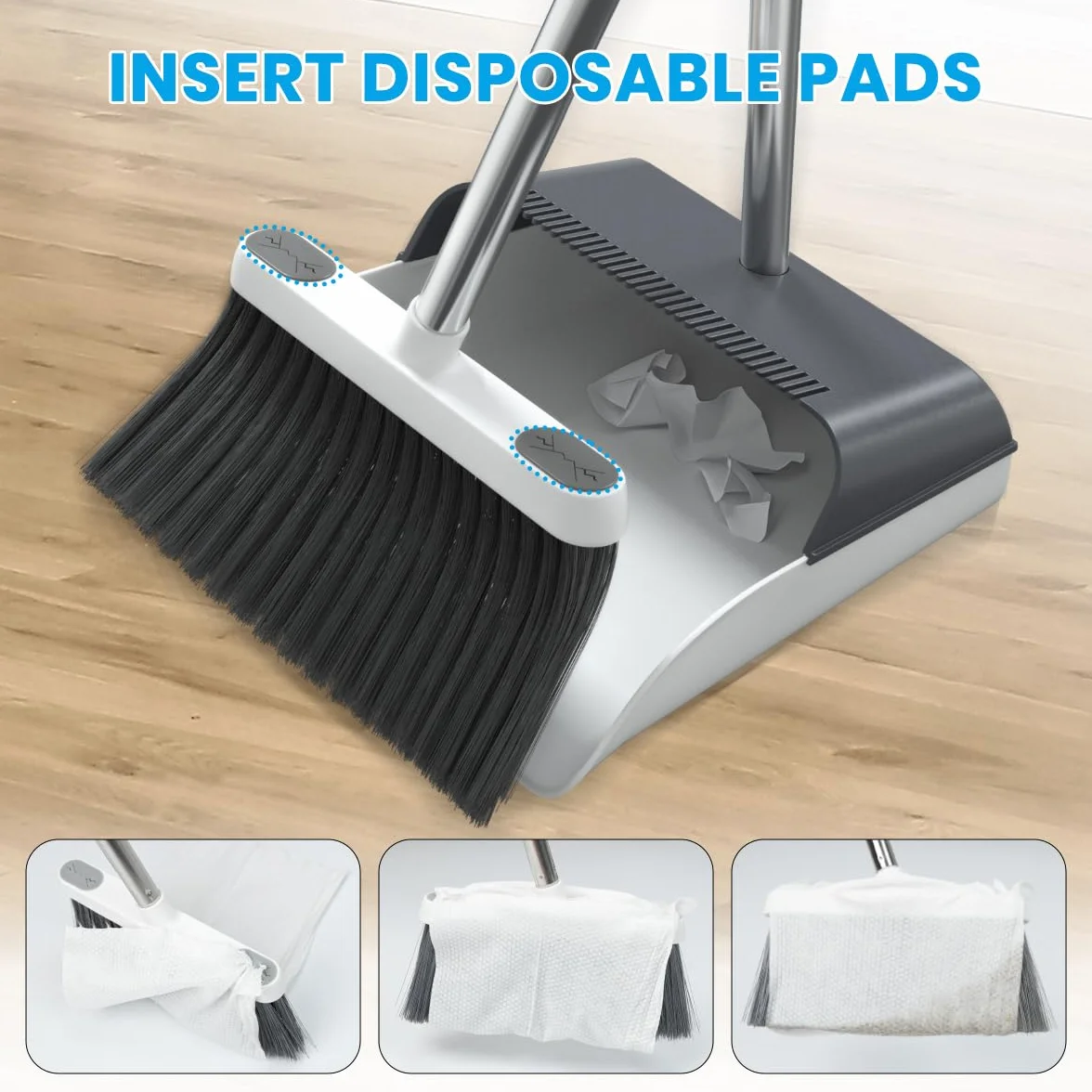 TreeLen Broom with Dustpan Combo Set 50" Długi Uchwyt Standing Dustpan for Household Lobby Kitchen Office Floor Cleaning
