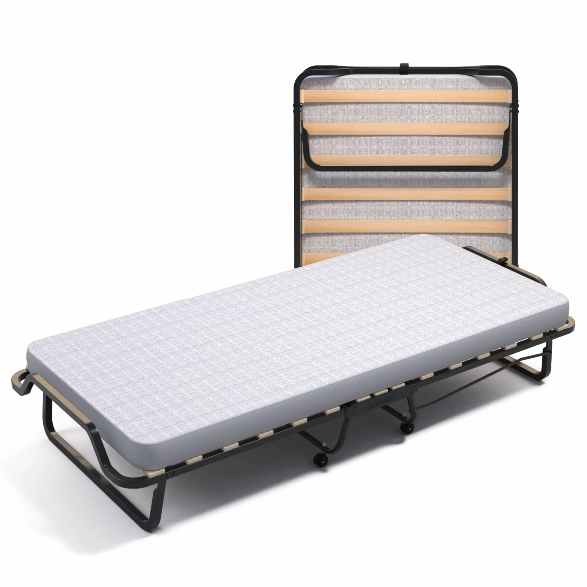 Cortassa XL Comfort Jednoosobowe łóżko składane 90x200 cm z materacem poliuretanowym 10 cm i poduszką