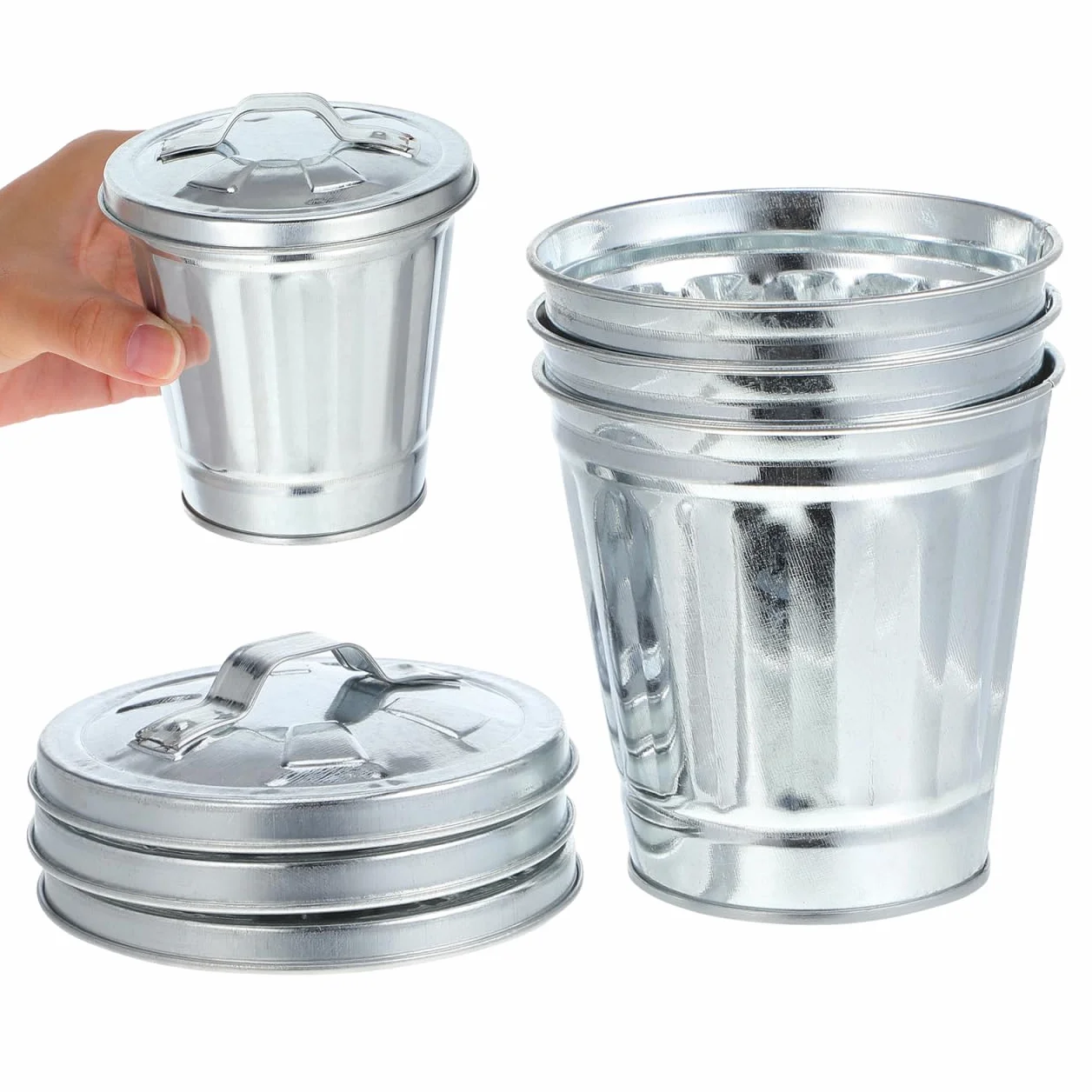 Gadpiparty Mini kosz na śmieci, doniczka na kwiaty z pokrywką, metalowy, kompaktowy, trwały, wielofunkcyjny, do biura, kuchni i samochodu, 3 sztuki