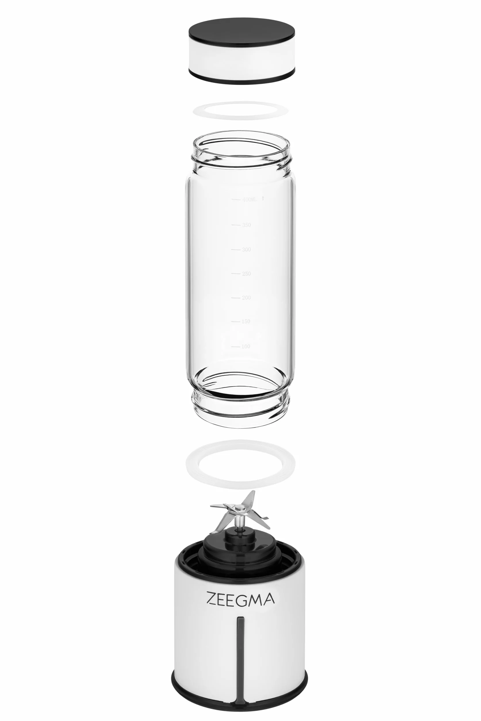 Zeegma Vitamine GO Plus przenośny blender 300 W, do smoothie i shake'ów, pojemność 465 ml, akumulator USB-C i 5000 mAh, 6 ostrzy ze stali nierdzewnej, bez BPA, szkło przyjazne dla środowiska, podwójna