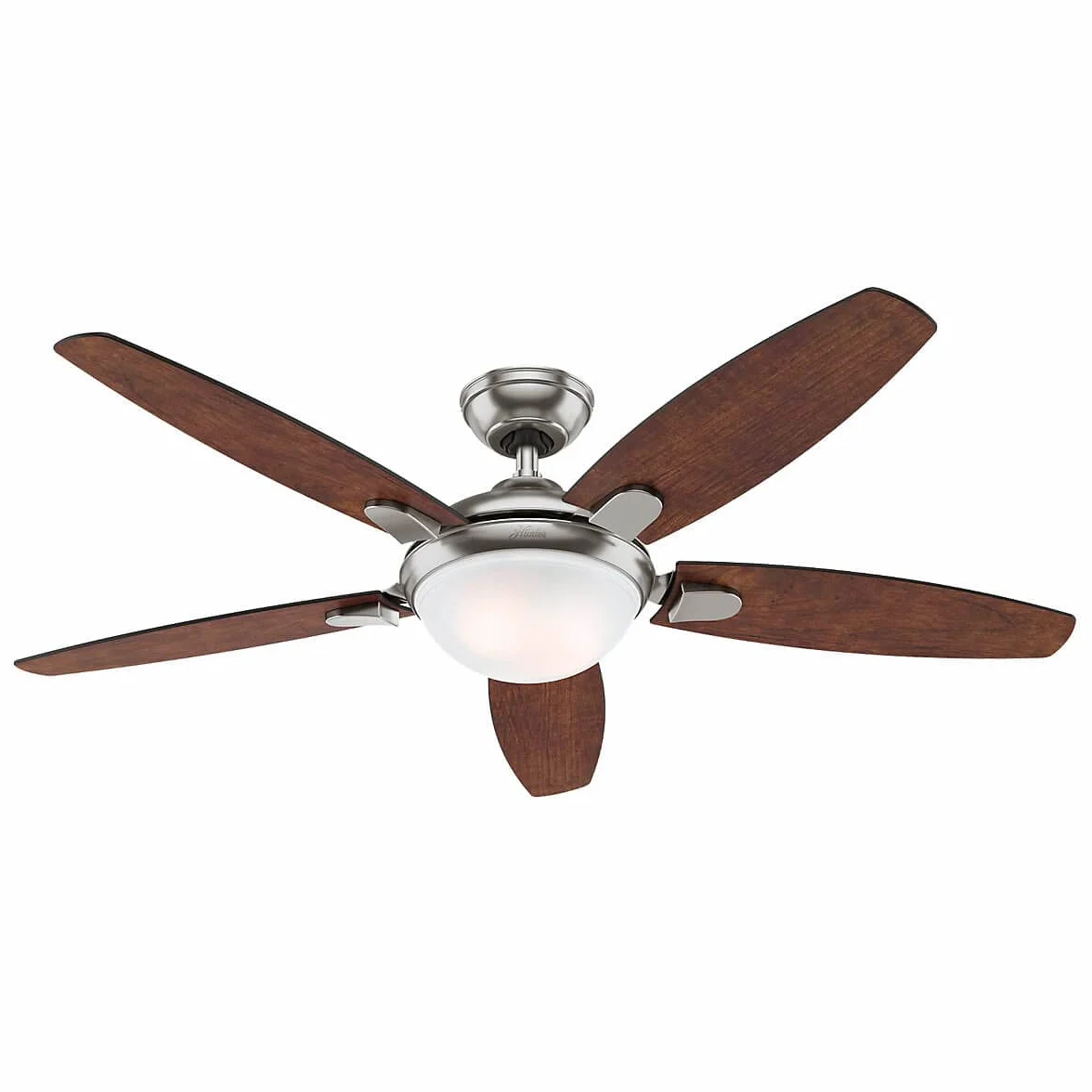 HUNTER Wentylator sufitowy FAN Contempo 132 cm, oświetlenie i pilot zdalnego sterowania, nikiel szczotkowany, 5 odwracalnych skrzydeł w kolorze ciemnego i angielskiej wiśni, optymalny na lato lub