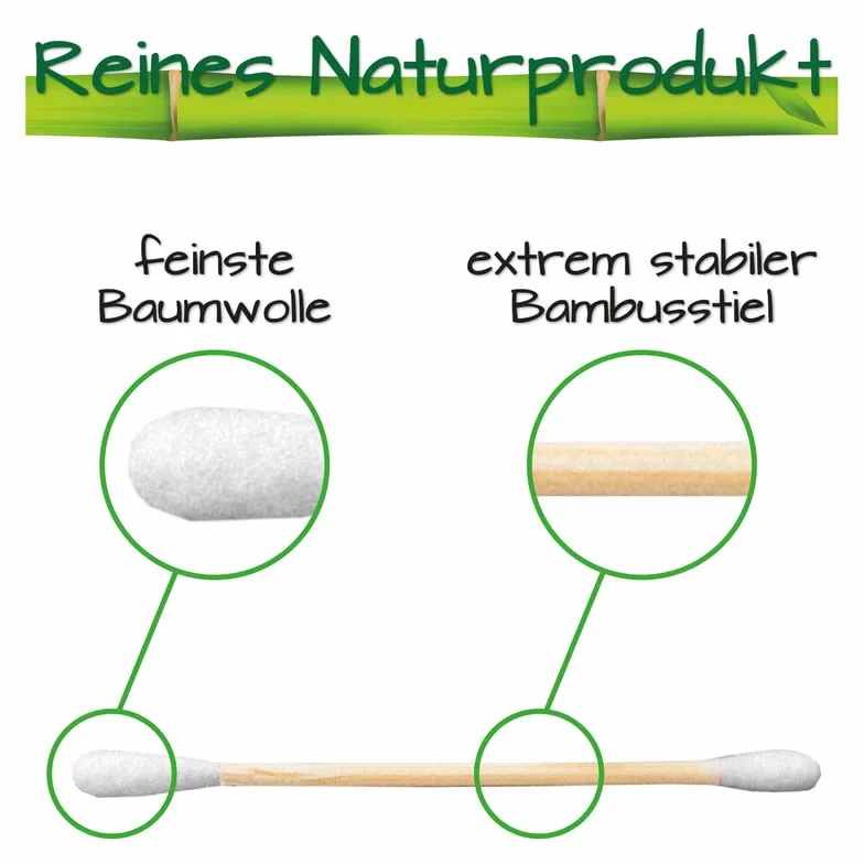 200 bambusowych patyczków higienicznych, w 100% bez plastiku, biodegradowalne i zrównoważone – produkt naturalny, przyjazne dla środowiska pałeczki do uszu, Q Tips wegańskie