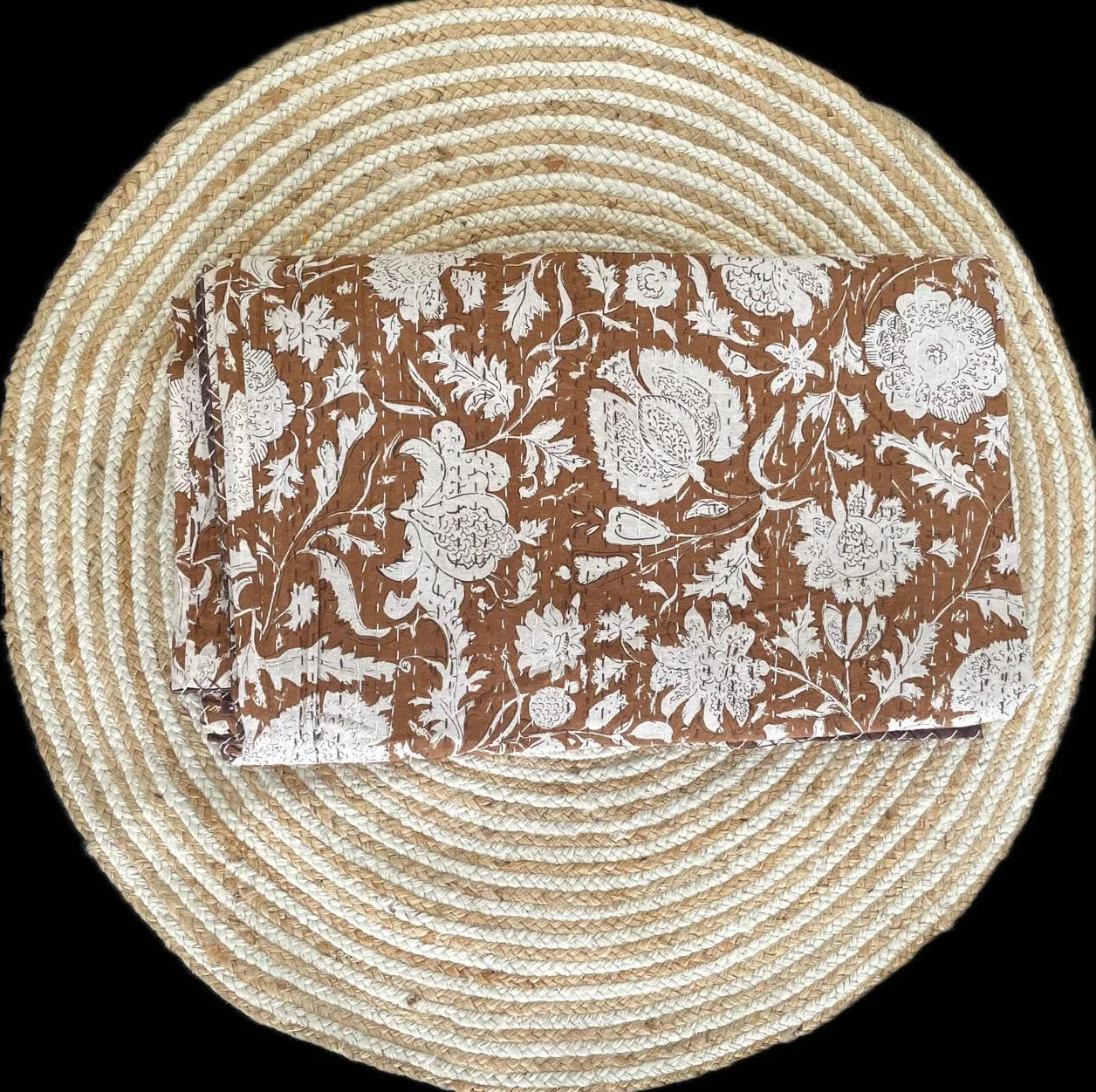 Koc Kantha bawełniany ręcznie robiony narzuta queen size 152x228 cm boho ciemnobrązowy