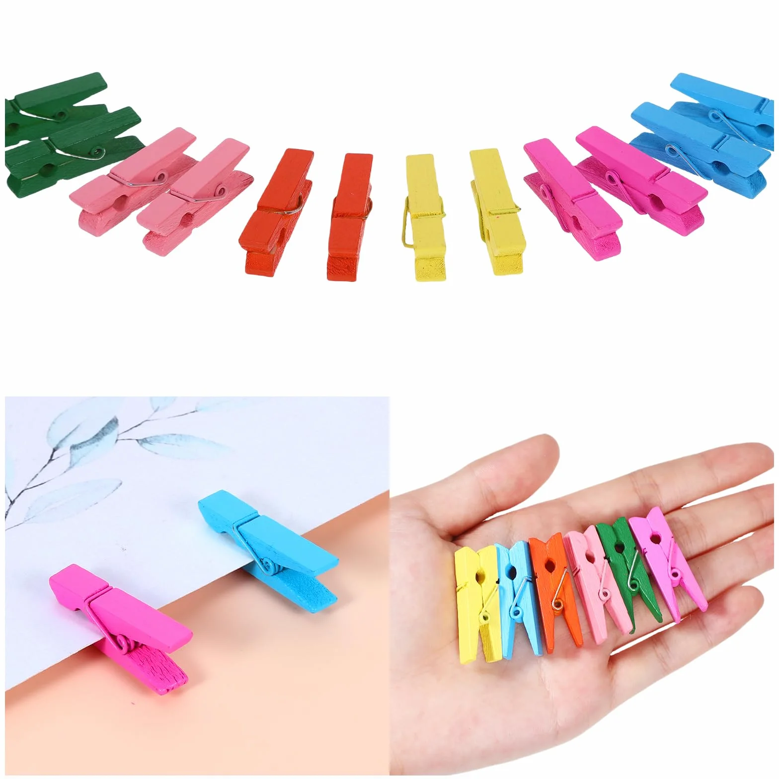 150 sztuk mini drewnianych klamerek do bielizny, drewniane klamerki do prania, 10 m, małe klamerki do zawieszenia zdjęć, pocztówek, ubrań (kolor kolorowy)