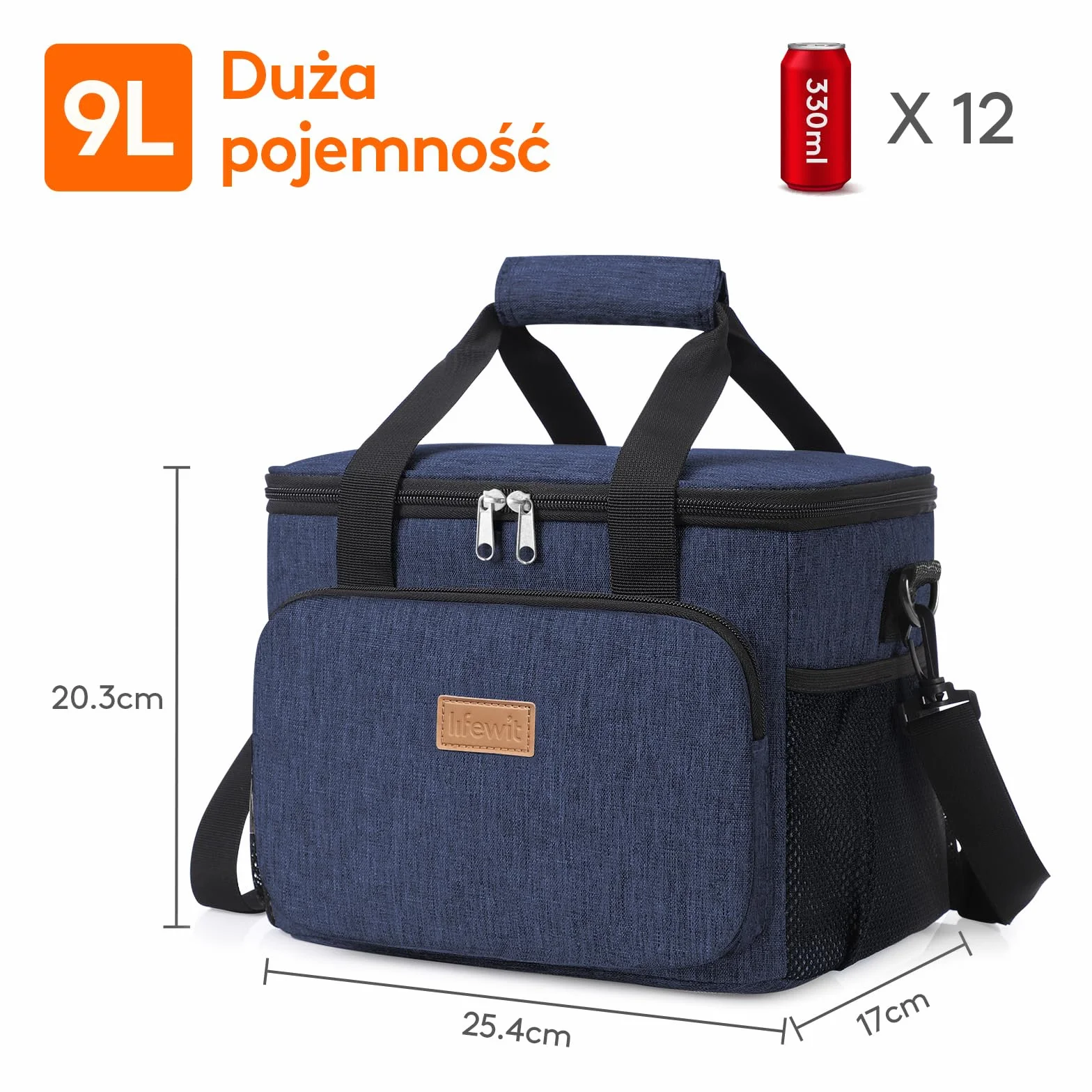 Lifewit Torba Termiczna Lunch Bag 9L Granatowy Dwuwarstwowa Cooler Praca Podróż Piknik