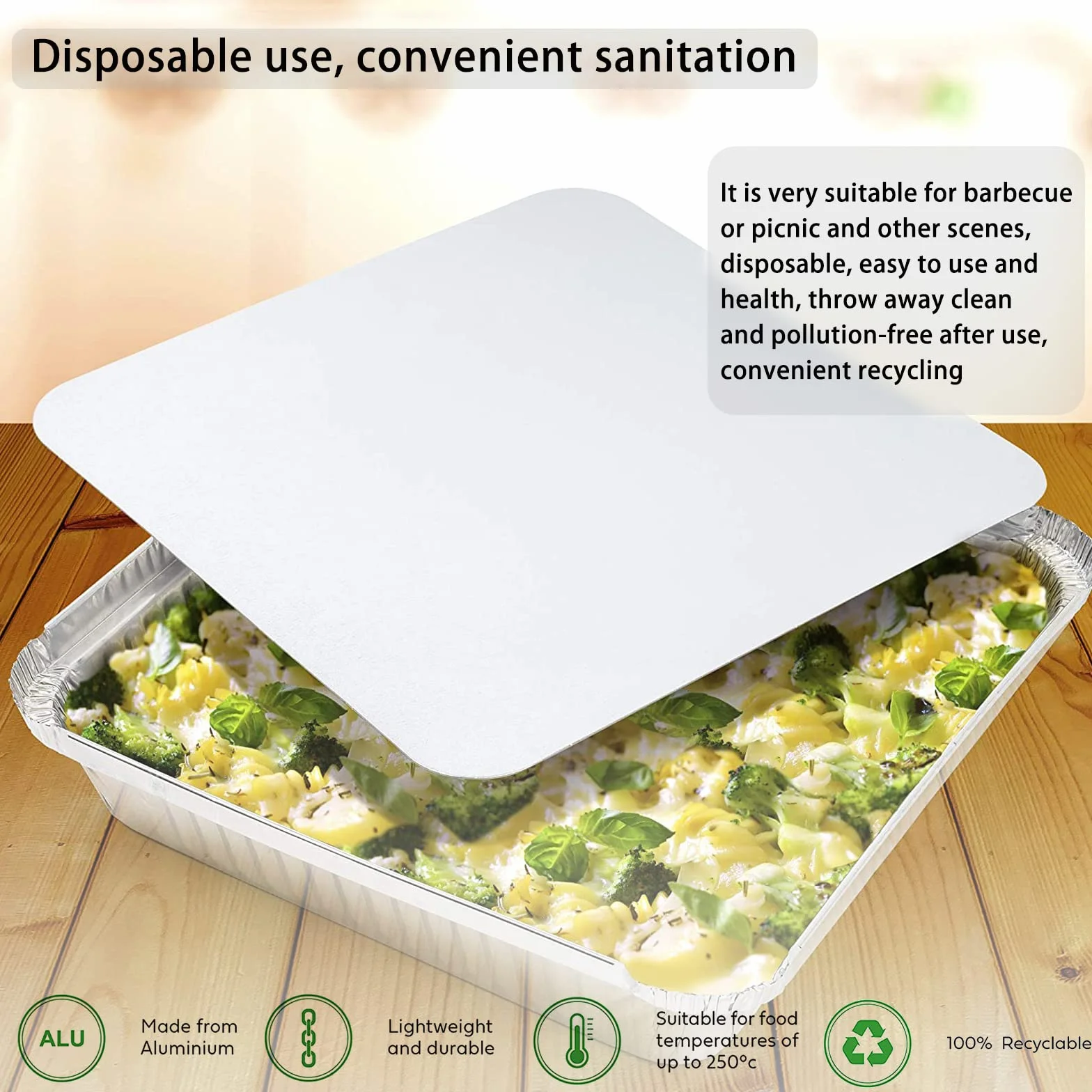 Aluminiowe pojemniki do przechowywania z pokrywką, 1000 ml, średniej wielkości, jednorazowe, do pieczenia, grillowania, pieczenia, na wynos, gotowania, zamrażarki, 21,5 x 16 x 5 cm