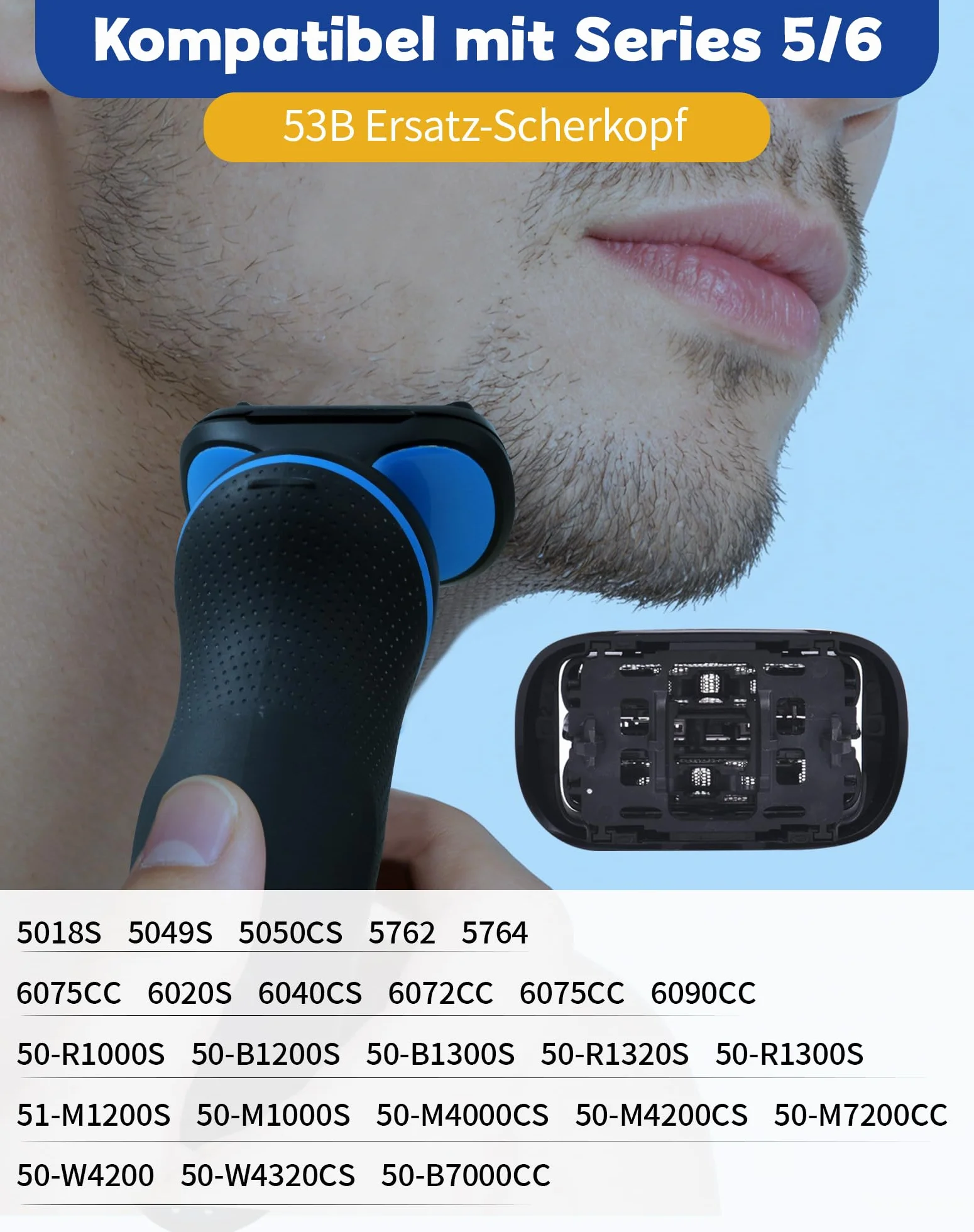 53B Głowica kompatybilna z golarką elektryczną Braun Series 5 & 6, głowica do golarki, seria 5, zapasowa głowica do golarki dla mężczyzn 5050CS 5049S 5018S 5762 5764 6040CS 6075CC